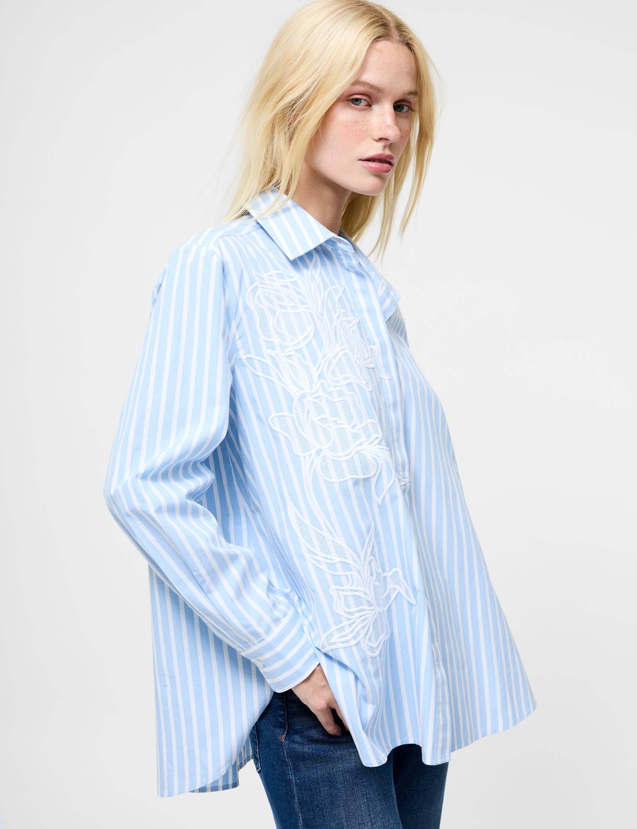 Pure Cotton Floral Embroidered Shirt 3 of 3