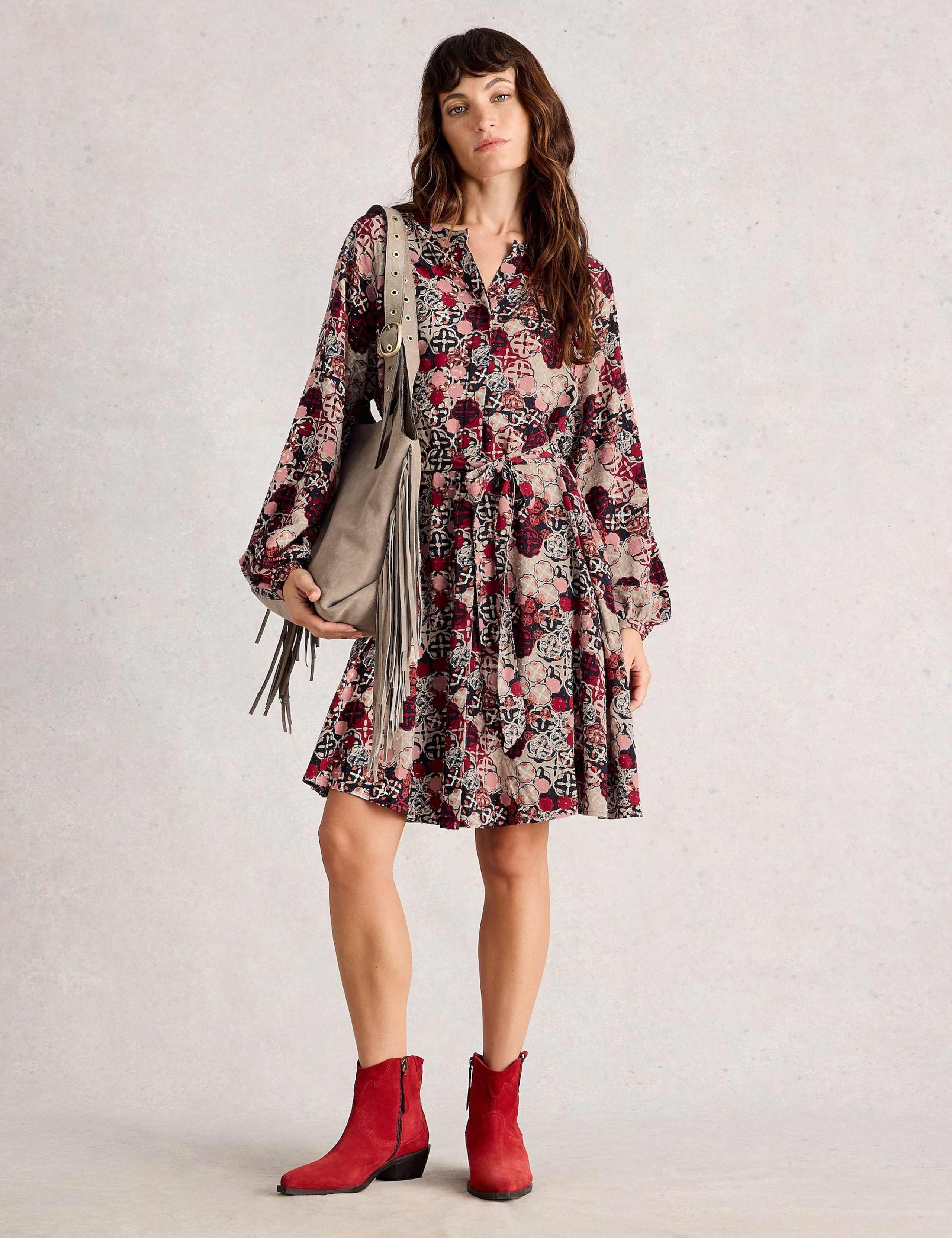 Floral Round Neck Knee Length Shirt Dress 1 of 6