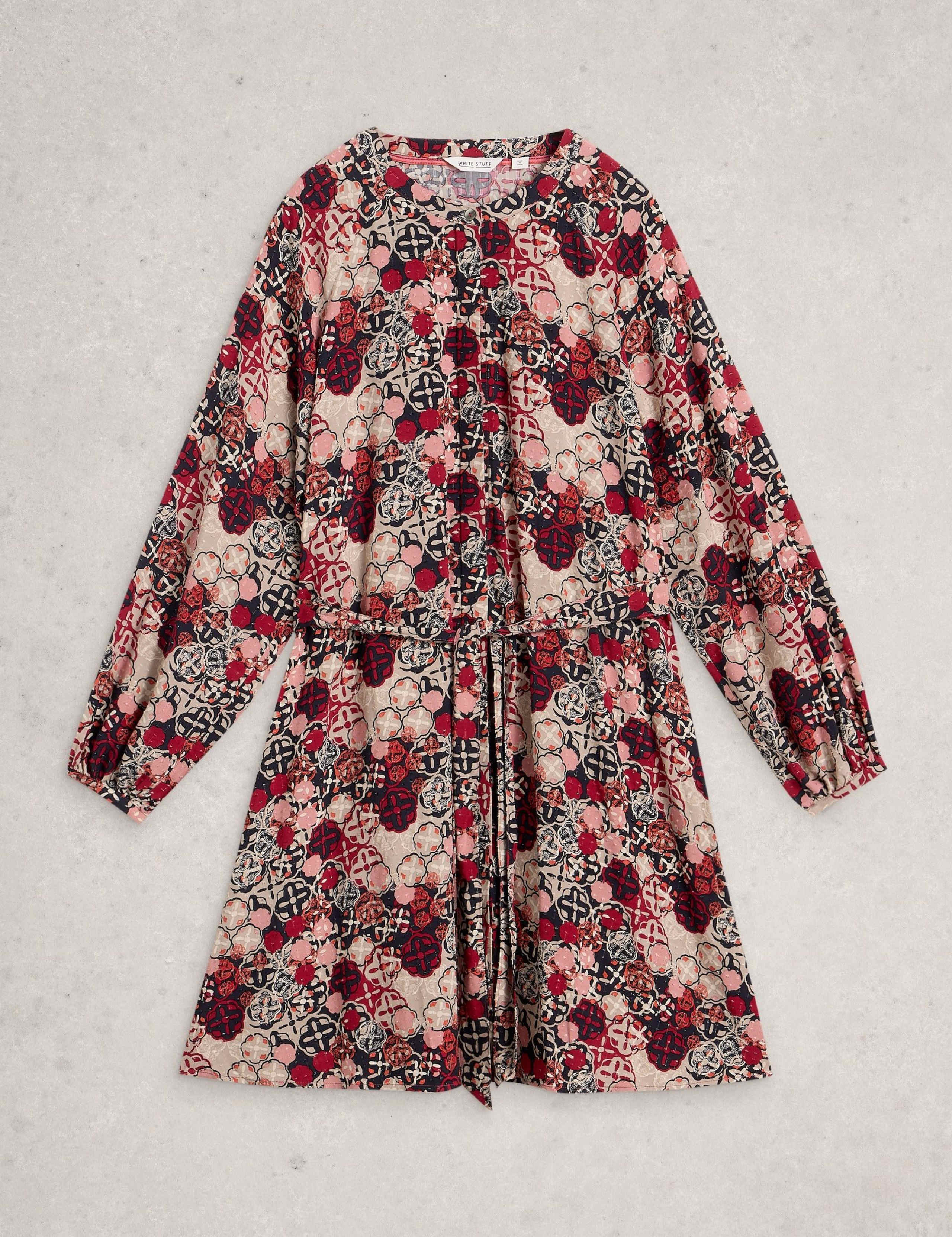 Floral Round Neck Knee Length Shirt Dress 2 of 6