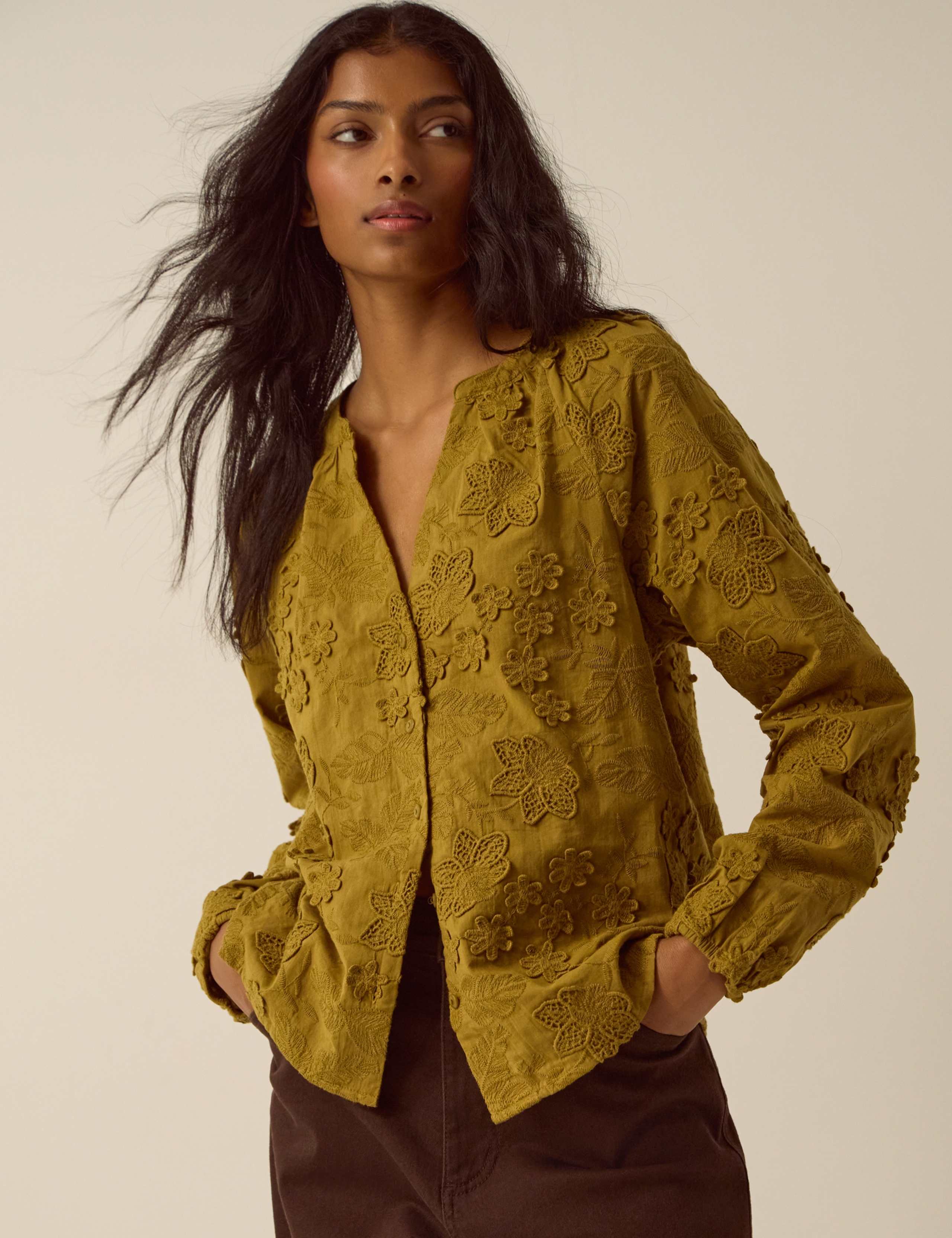 Pure Cotton Embroidered Round Neck Shirt 3 of 5