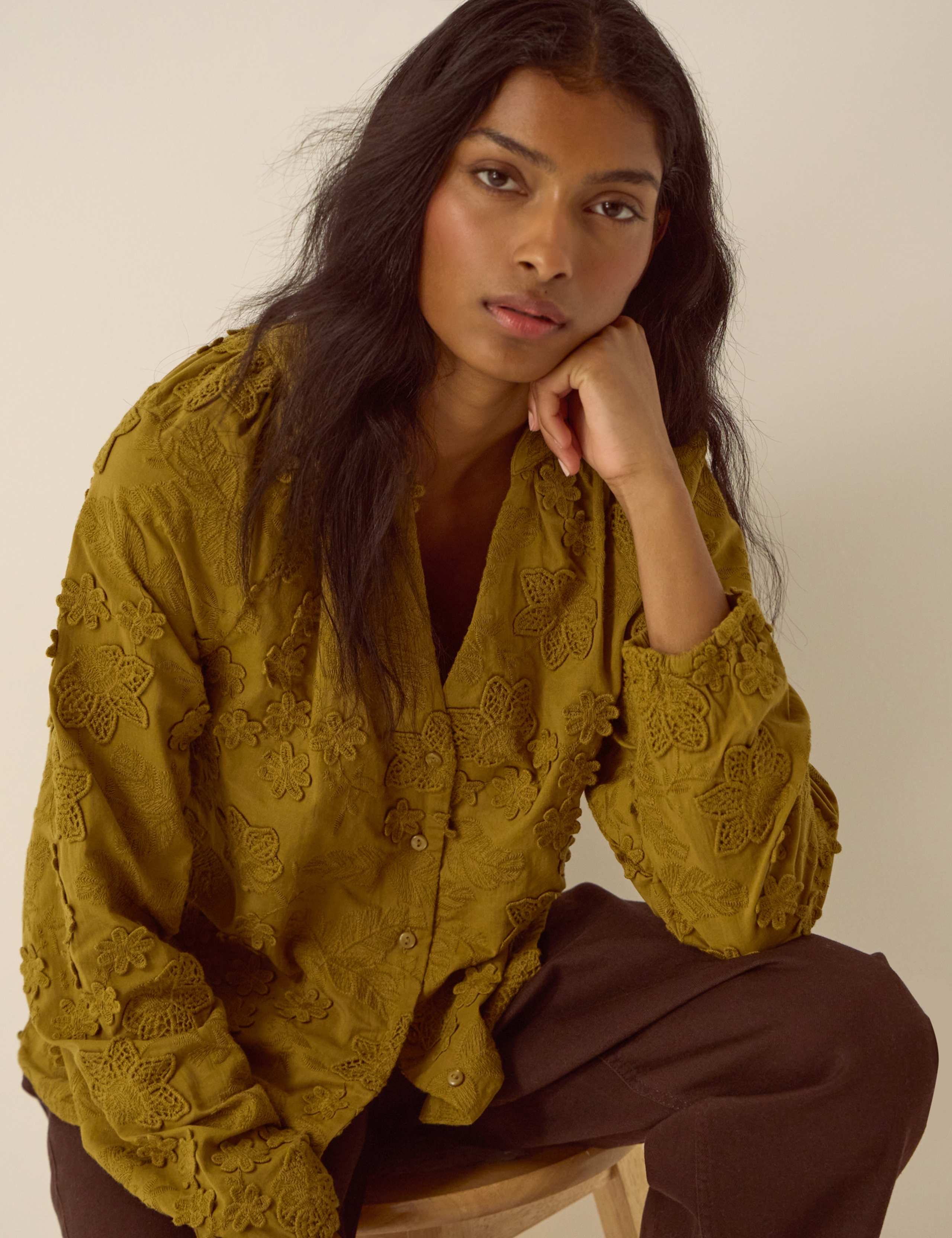 Pure Cotton Embroidered Round Neck Shirt 5 of 5