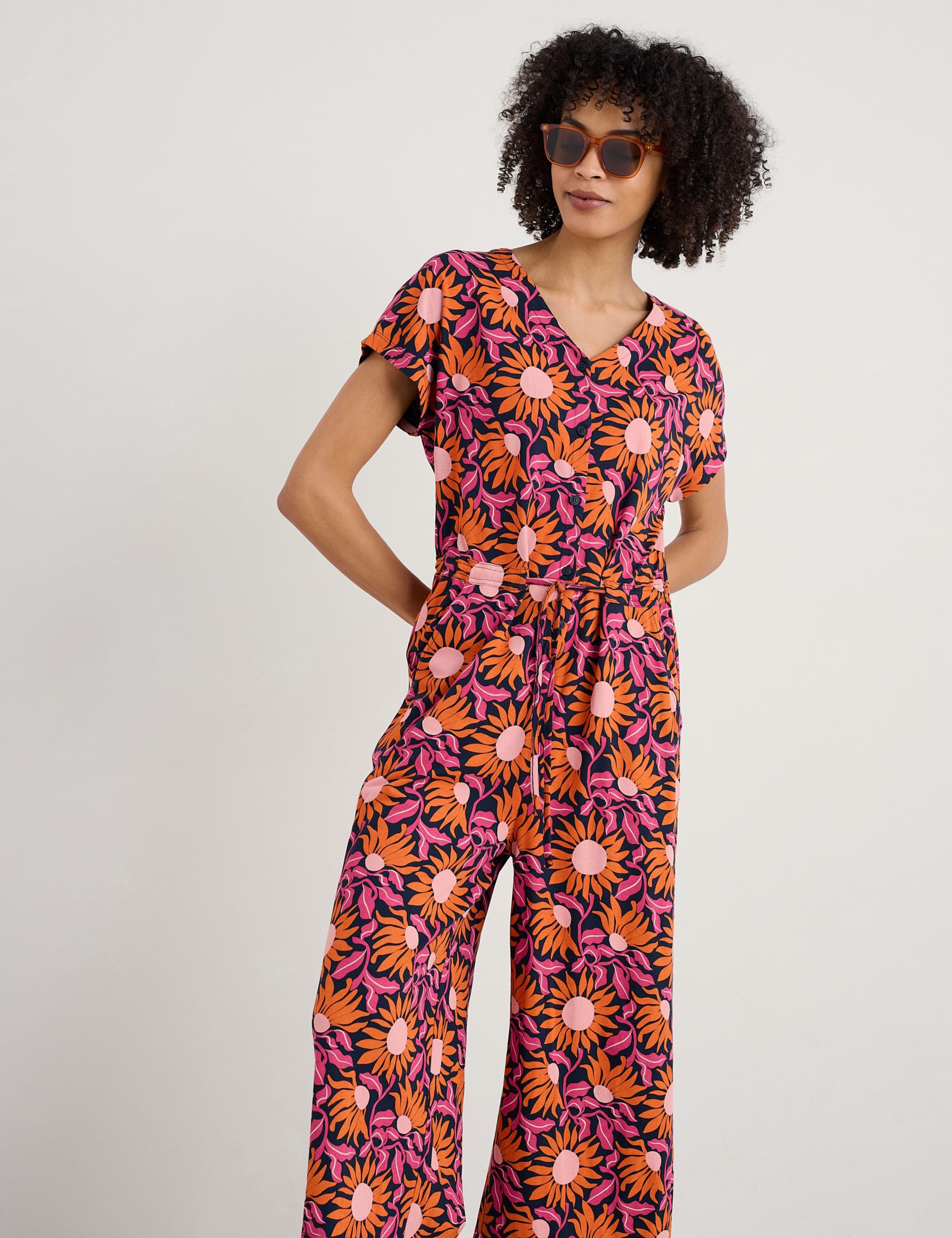 Cotton Rich Floral Cropped Wide Leg Jumpsuit 3 of 4