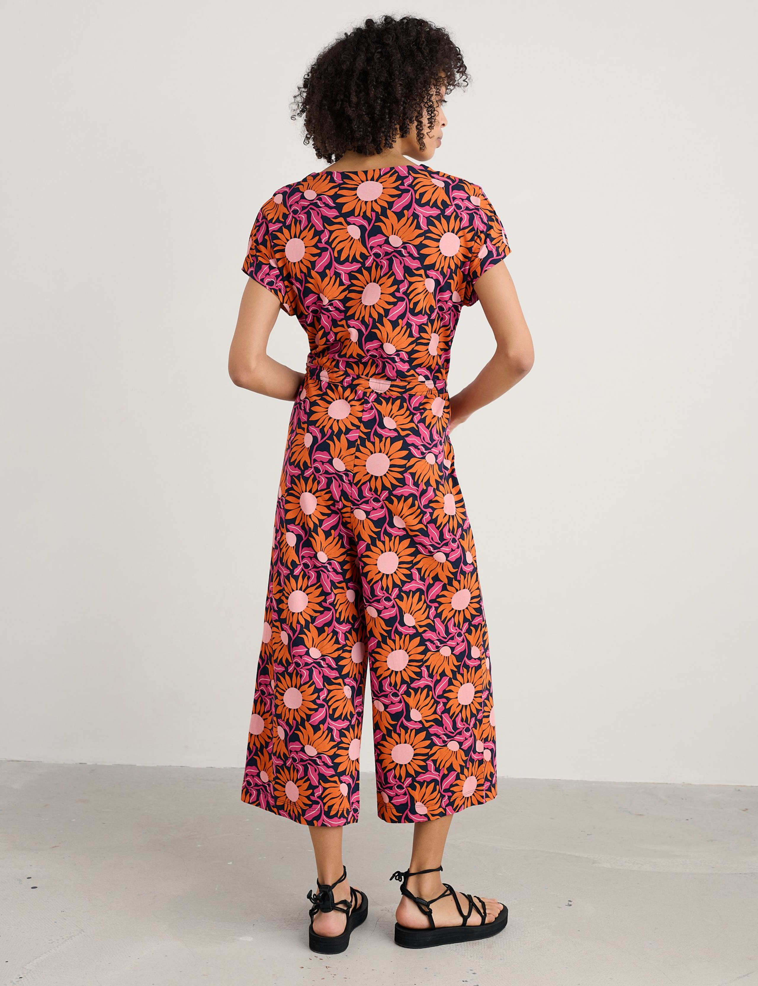 Cotton Rich Floral Cropped Wide Leg Jumpsuit 4 of 4