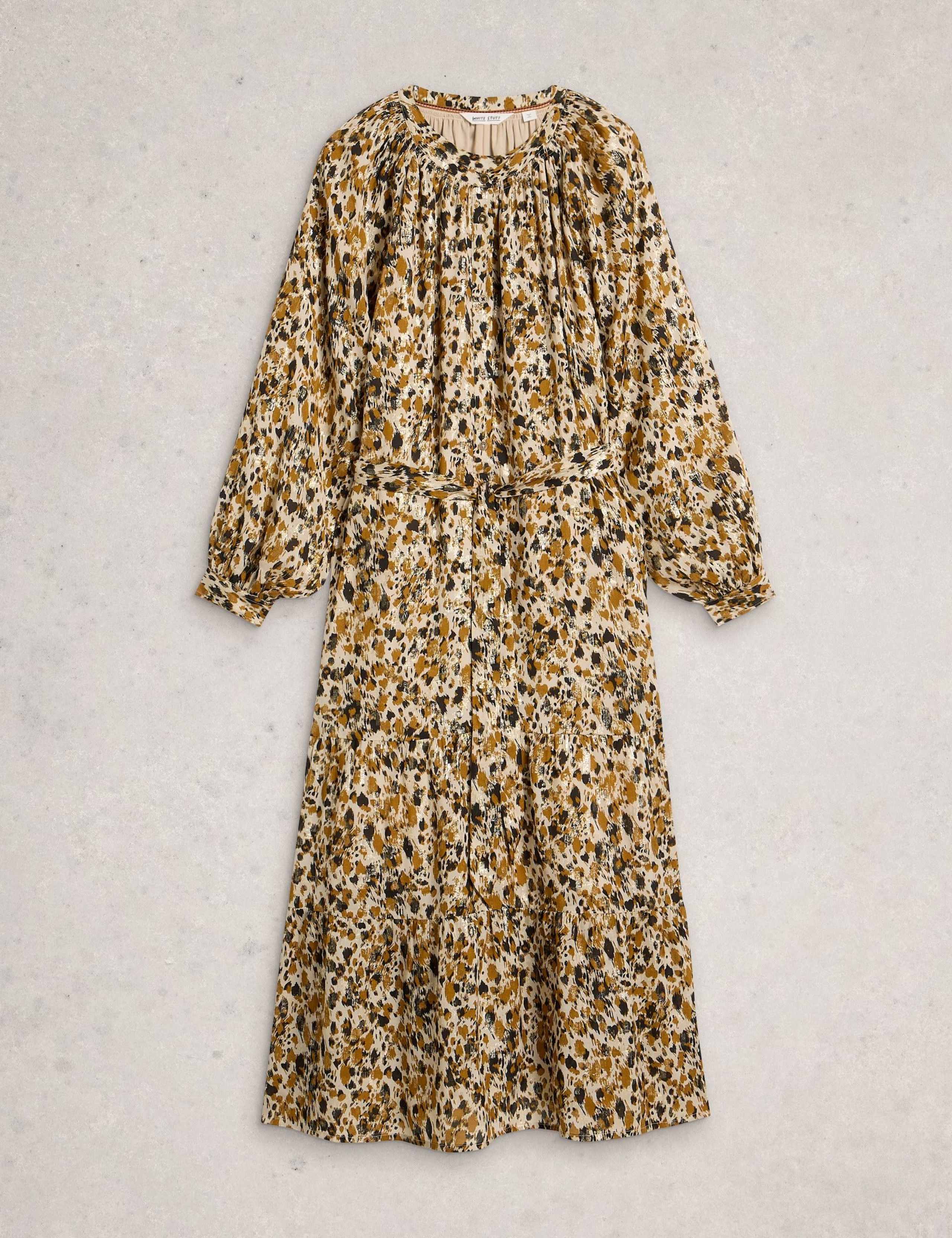 Metallic V-Neck Midaxi Waisted Dress 2 of 7