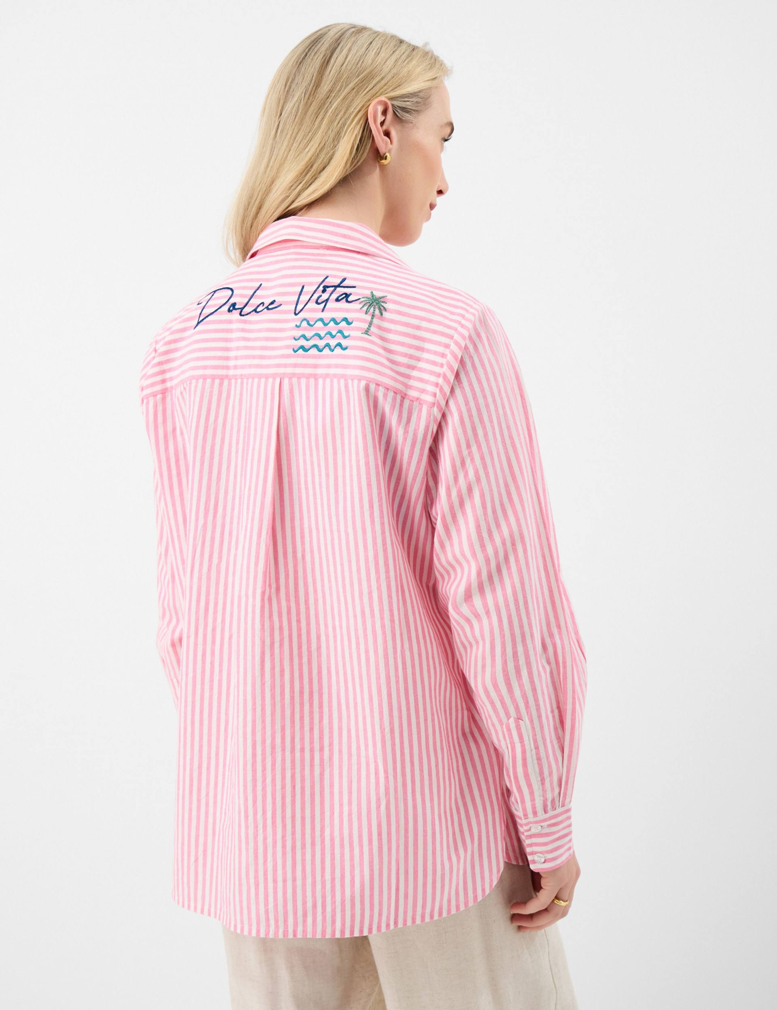 Pure Cotton Striped Embroidered Beach Shirt 3 of 4