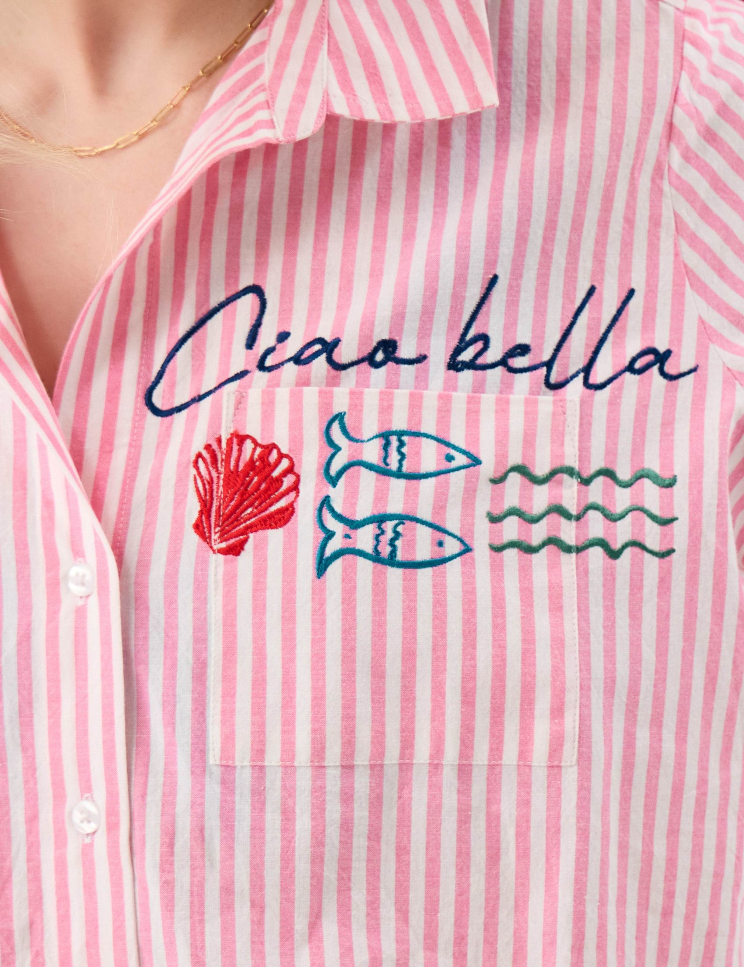 Pure Cotton Striped Embroidered Beach Shirt 4 of 4