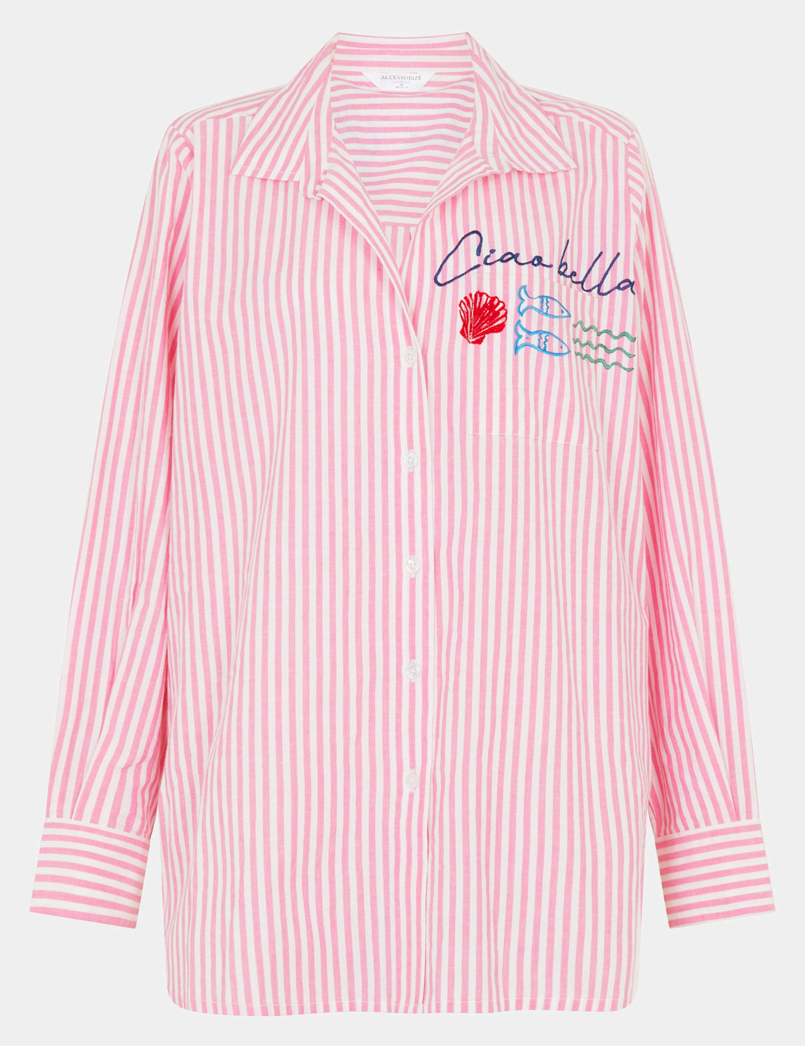 Pure Cotton Striped Embroidered Beach Shirt 2 of 4