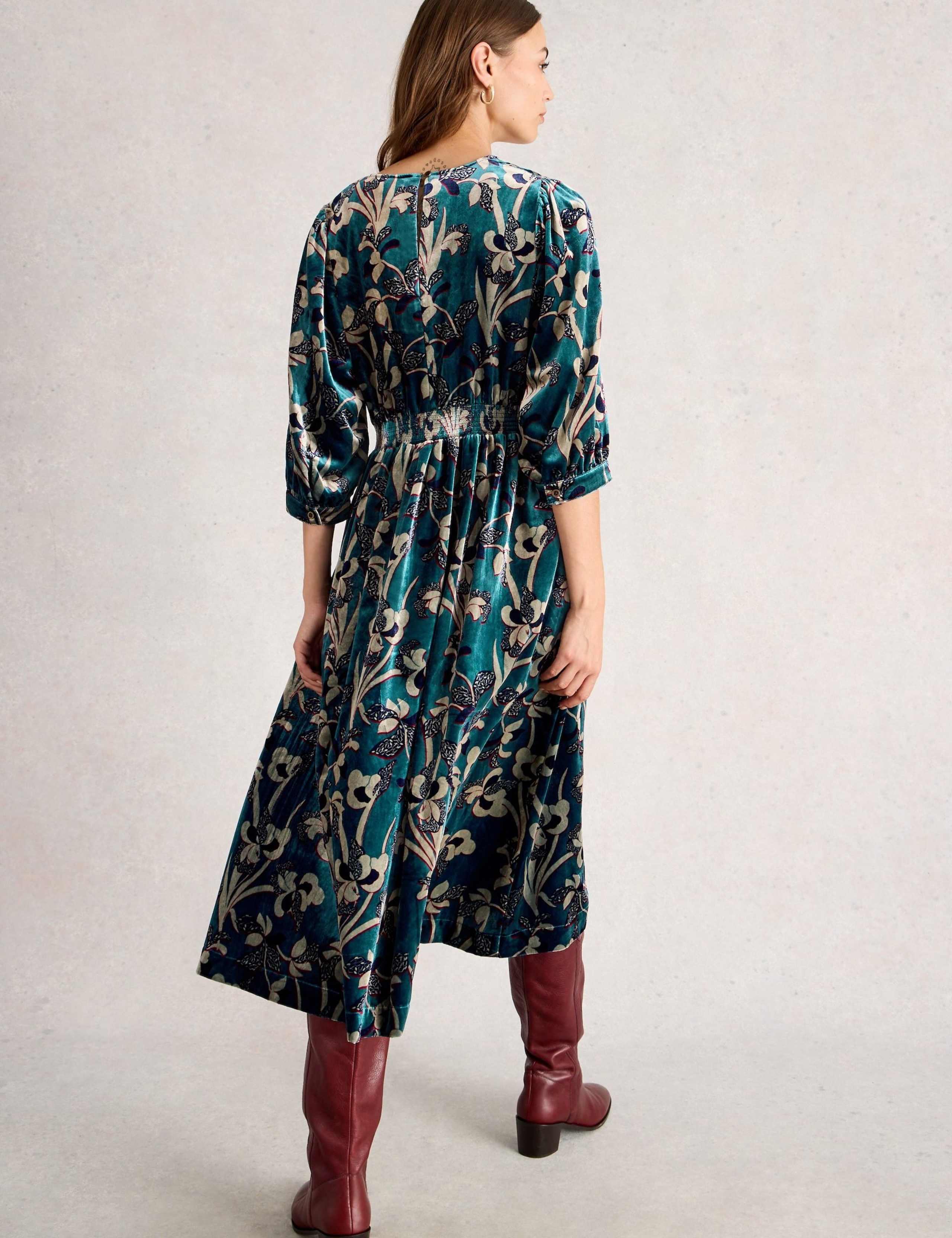 Velvet Floral V-Neck Midi Waisted Dress 5 of 6
