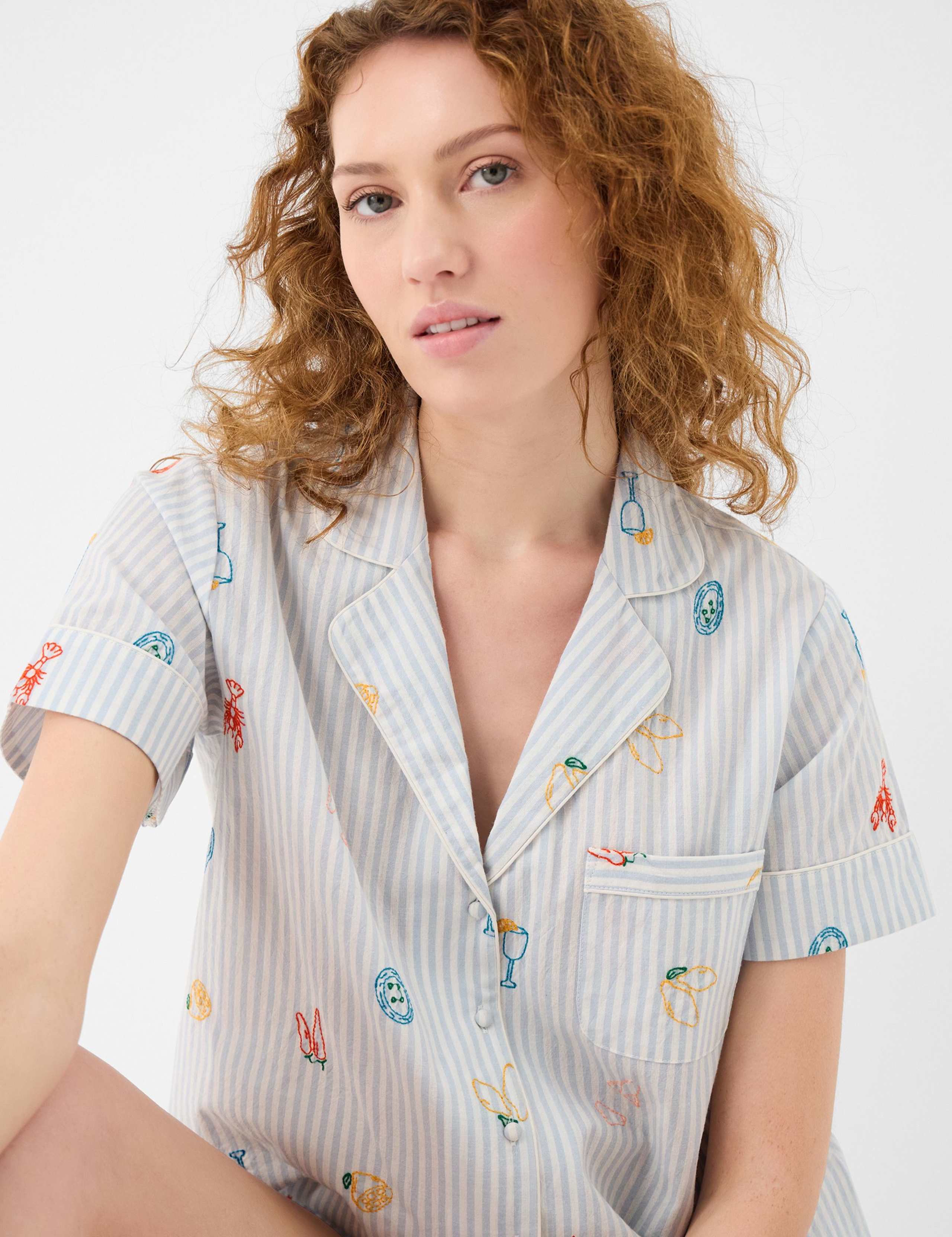 Pure Cotton Embroidered Stripe Short Pyjama Set 3 of 4