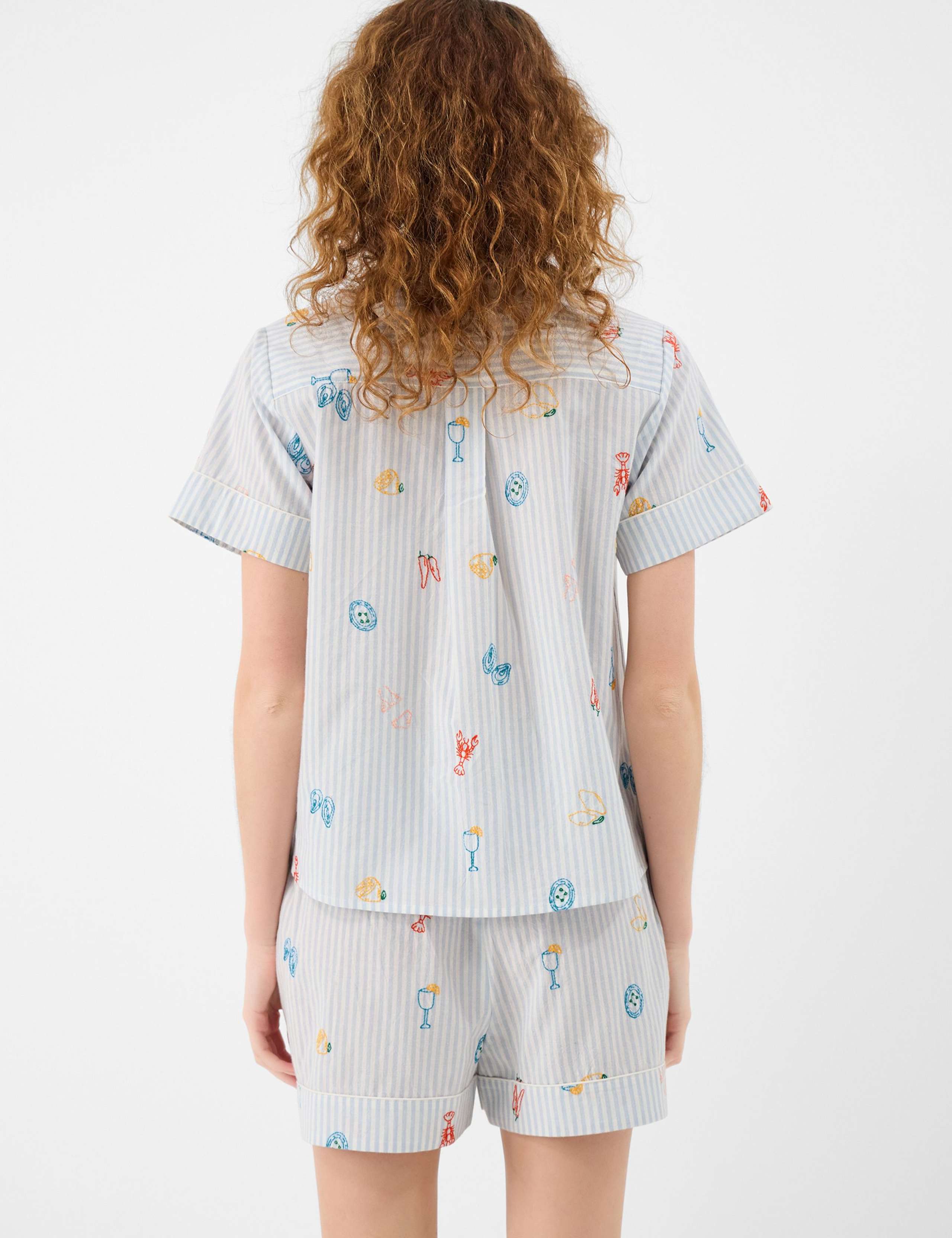 Pure Cotton Embroidered Stripe Short Pyjama Set 4 of 4
