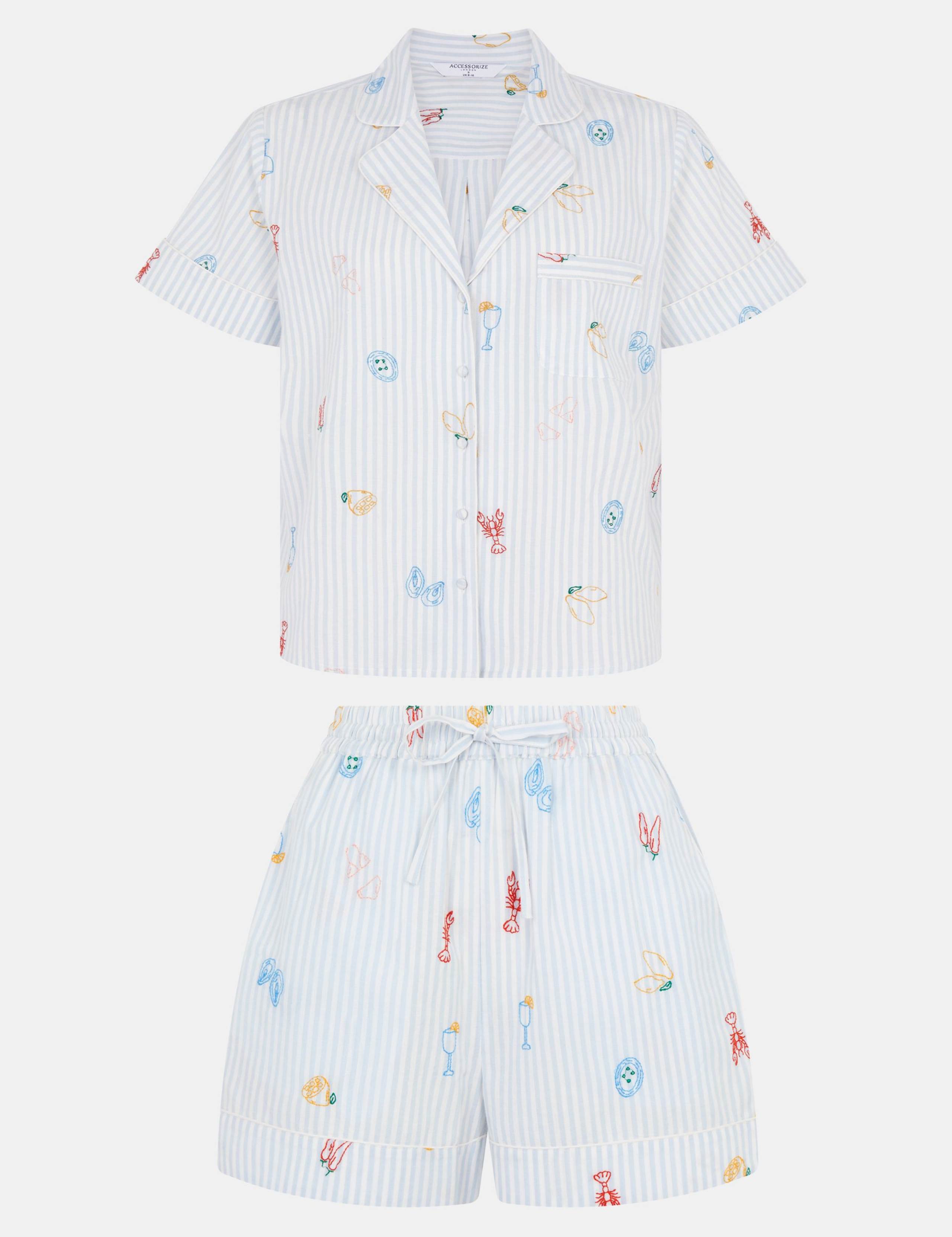 Pure Cotton Embroidered Stripe Short Pyjama Set 2 of 4