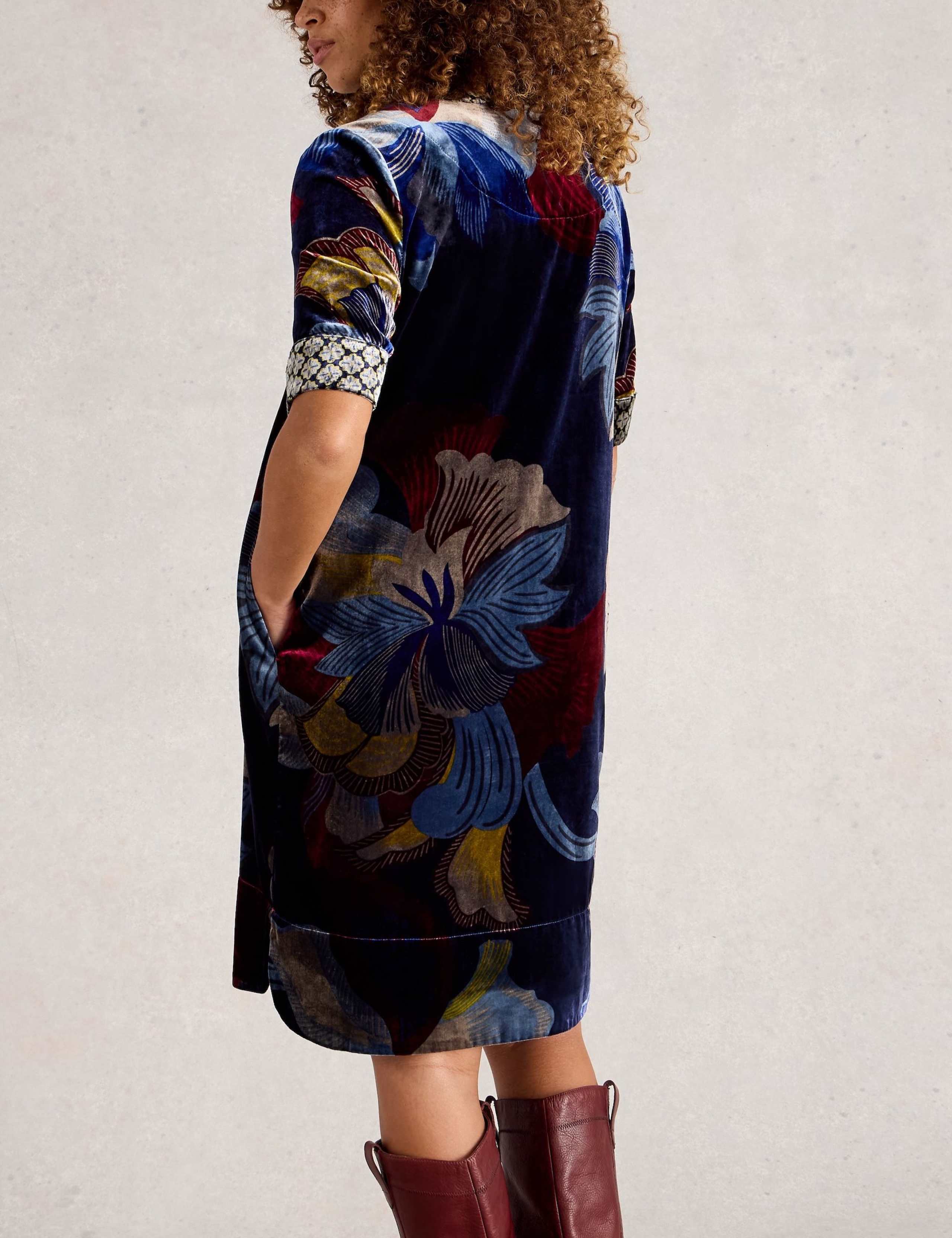 Velvet Floral Notch Neck Shift Dress 5 of 6