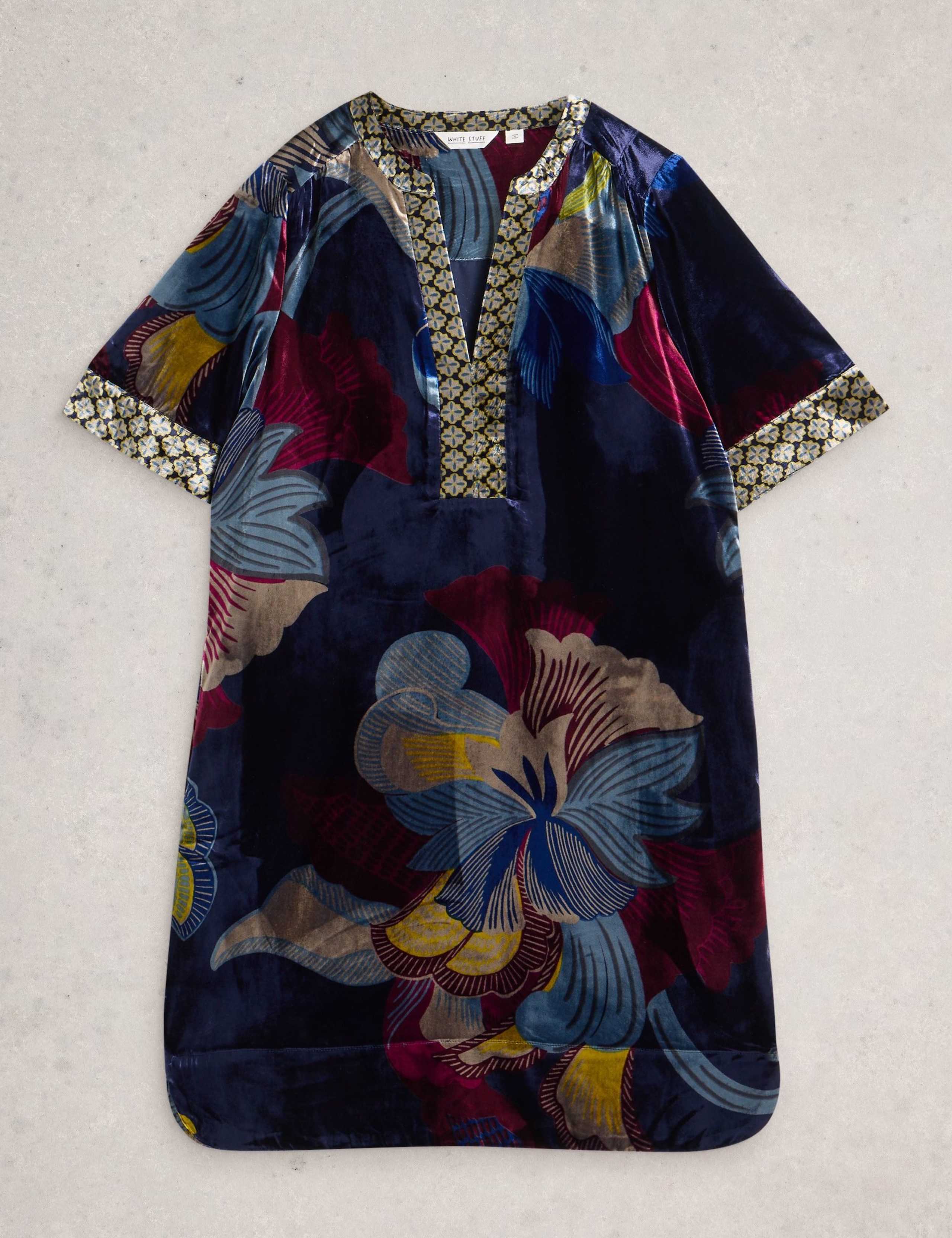 Velvet Floral Notch Neck Shift Dress 2 of 6