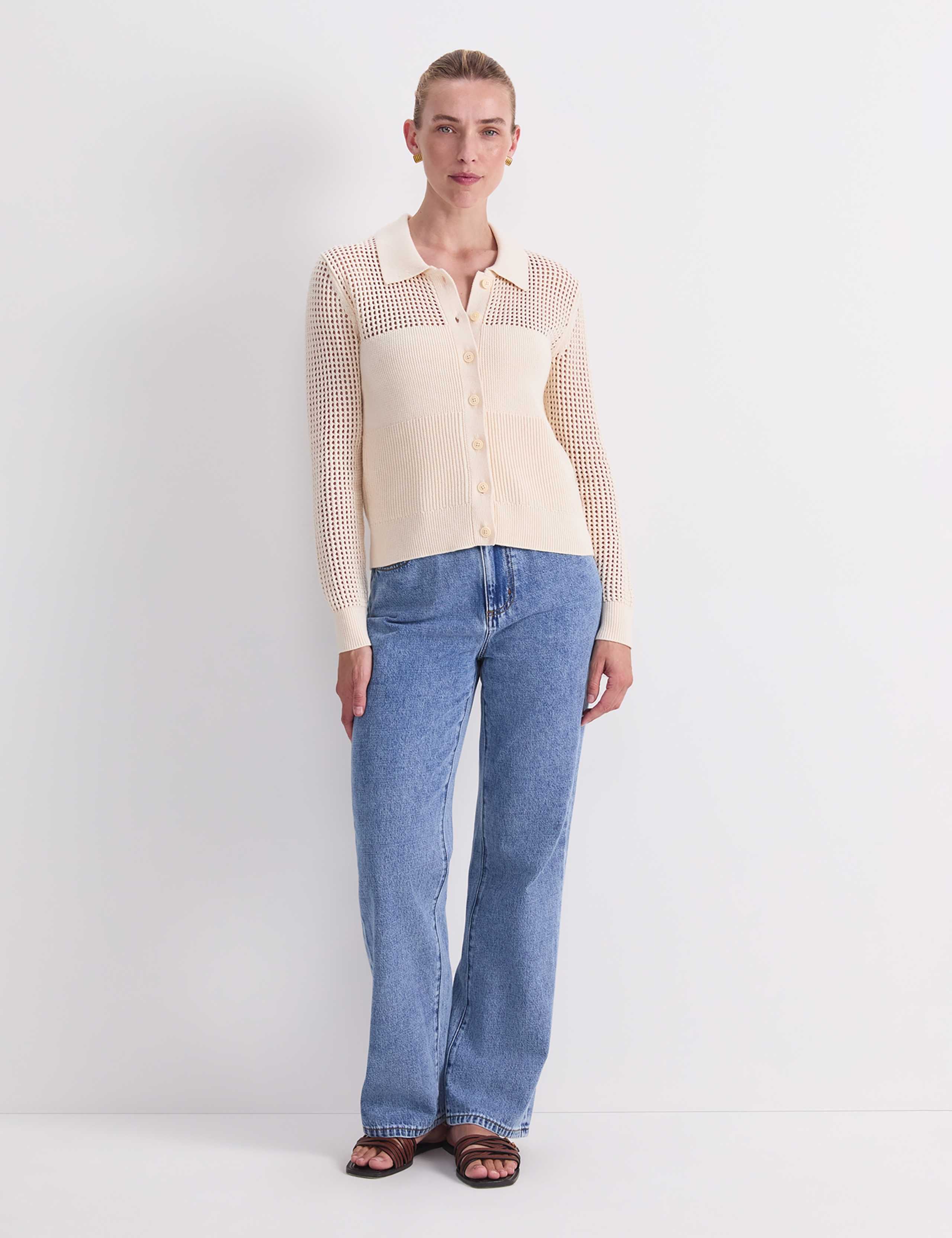 Pure Cotton Textured Pointelle Cardigan 2 of 7