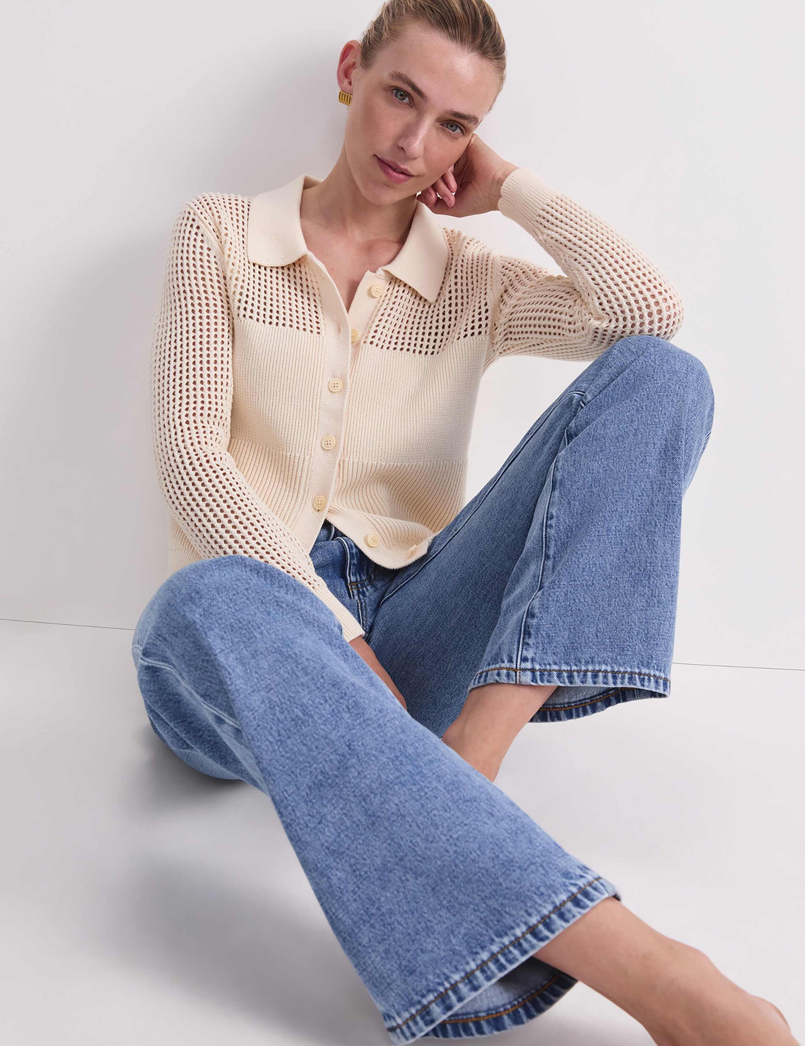 Pure Cotton Textured Pointelle Cardigan 5 of 7