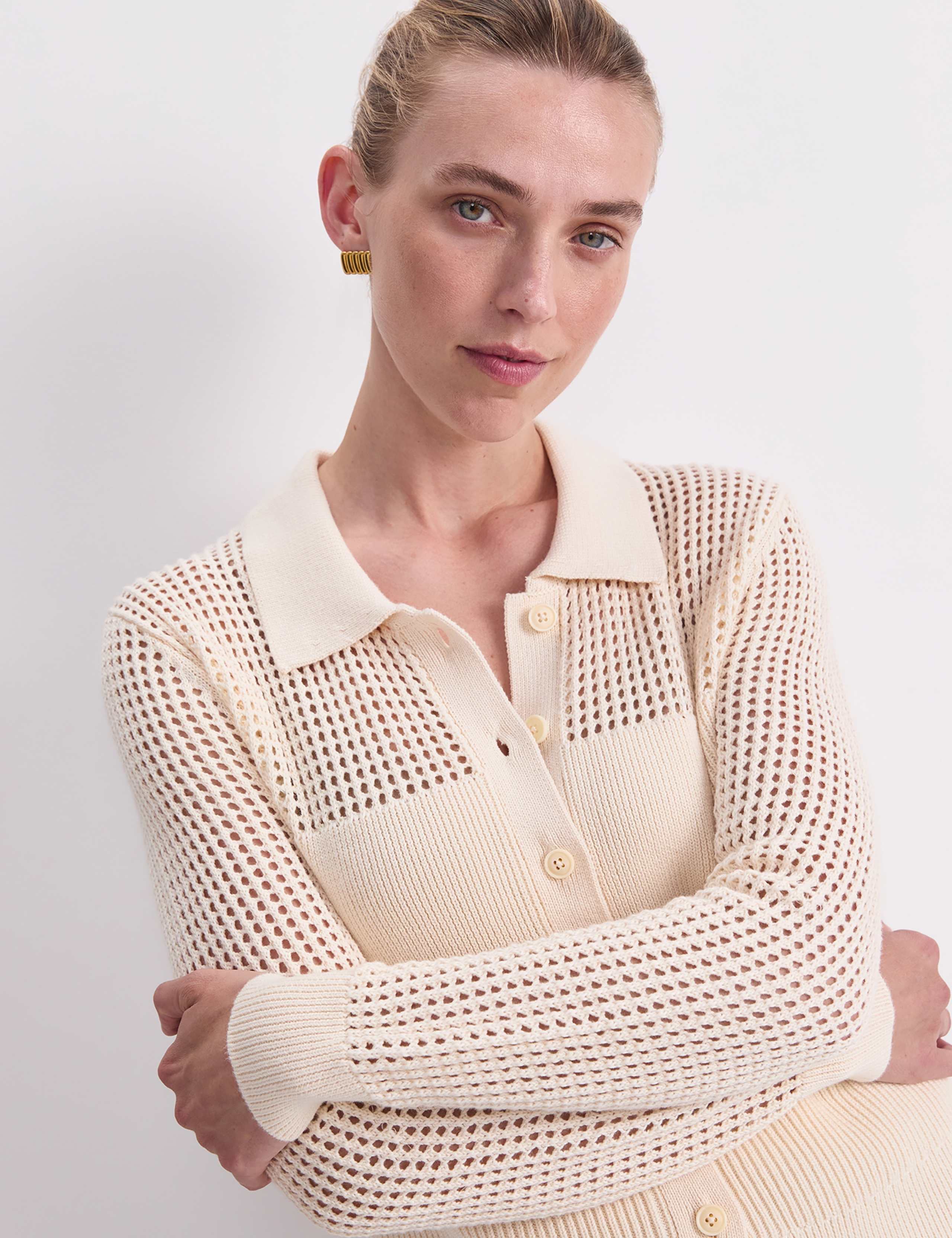 Pure Cotton Textured Pointelle Cardigan 6 of 7