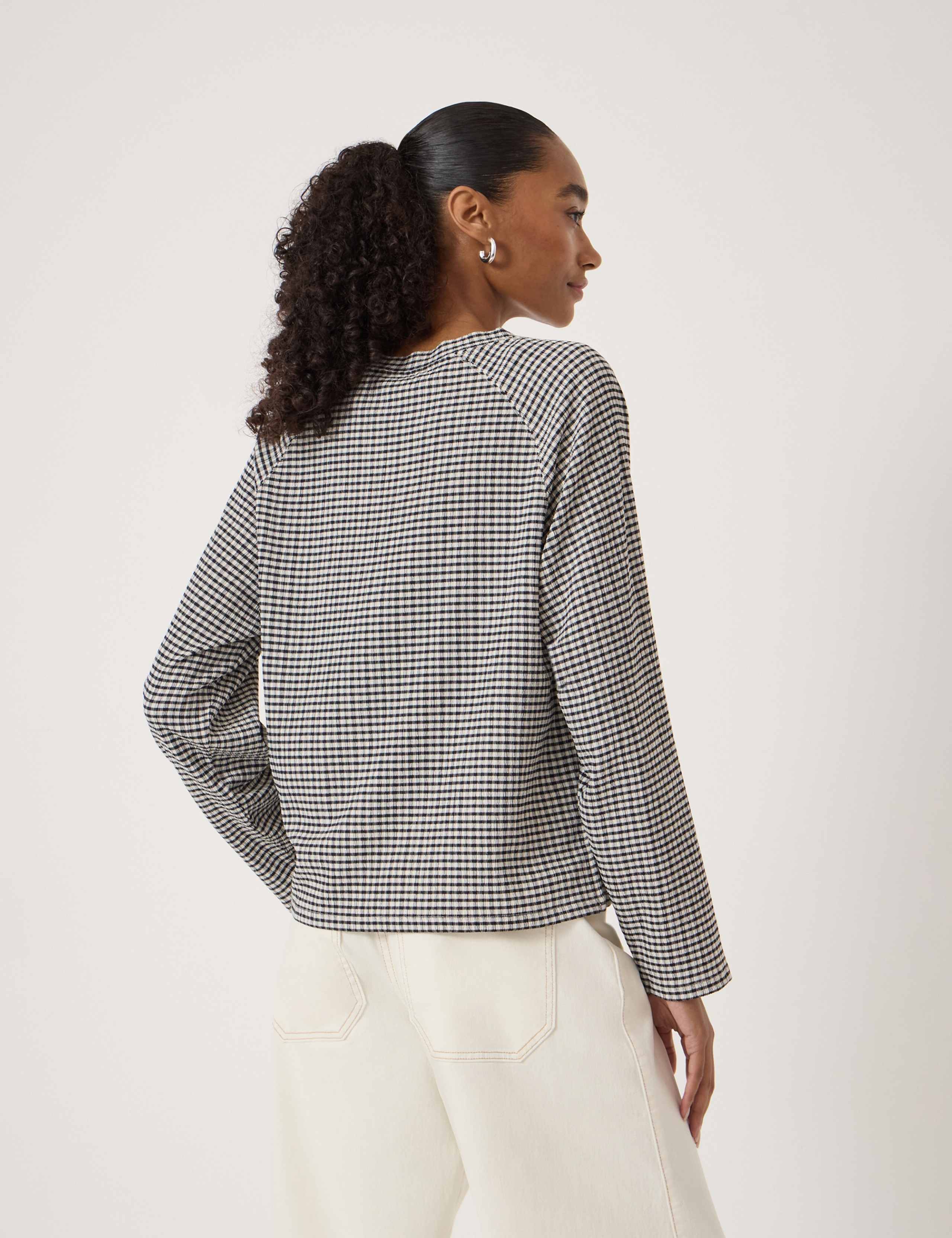 Gingham Crew Neck Raglan Top 3 of 5
