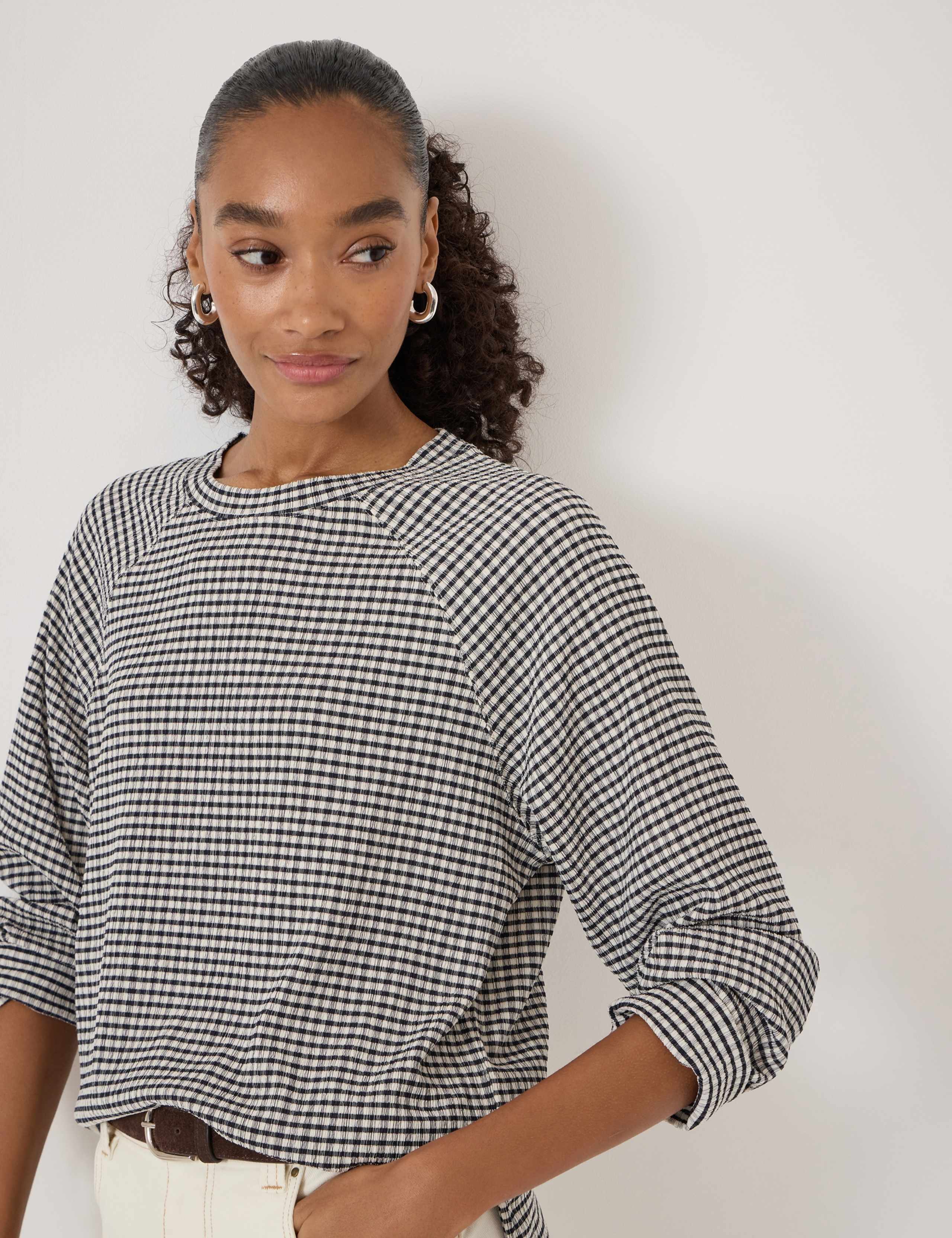 Gingham Crew Neck Raglan Top 4 of 5