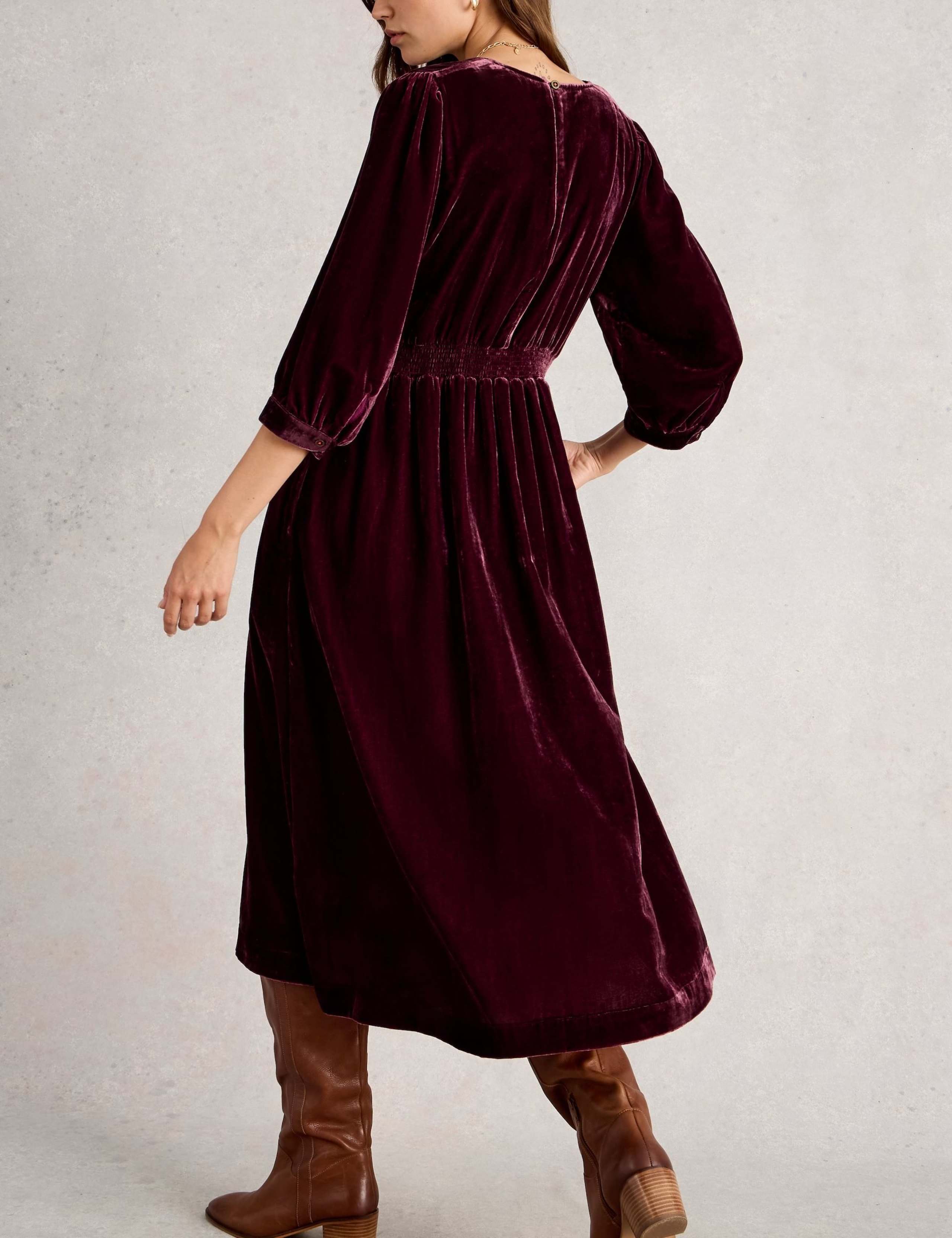 Velvet V-Neck Midi Waisted Dress 4 of 6