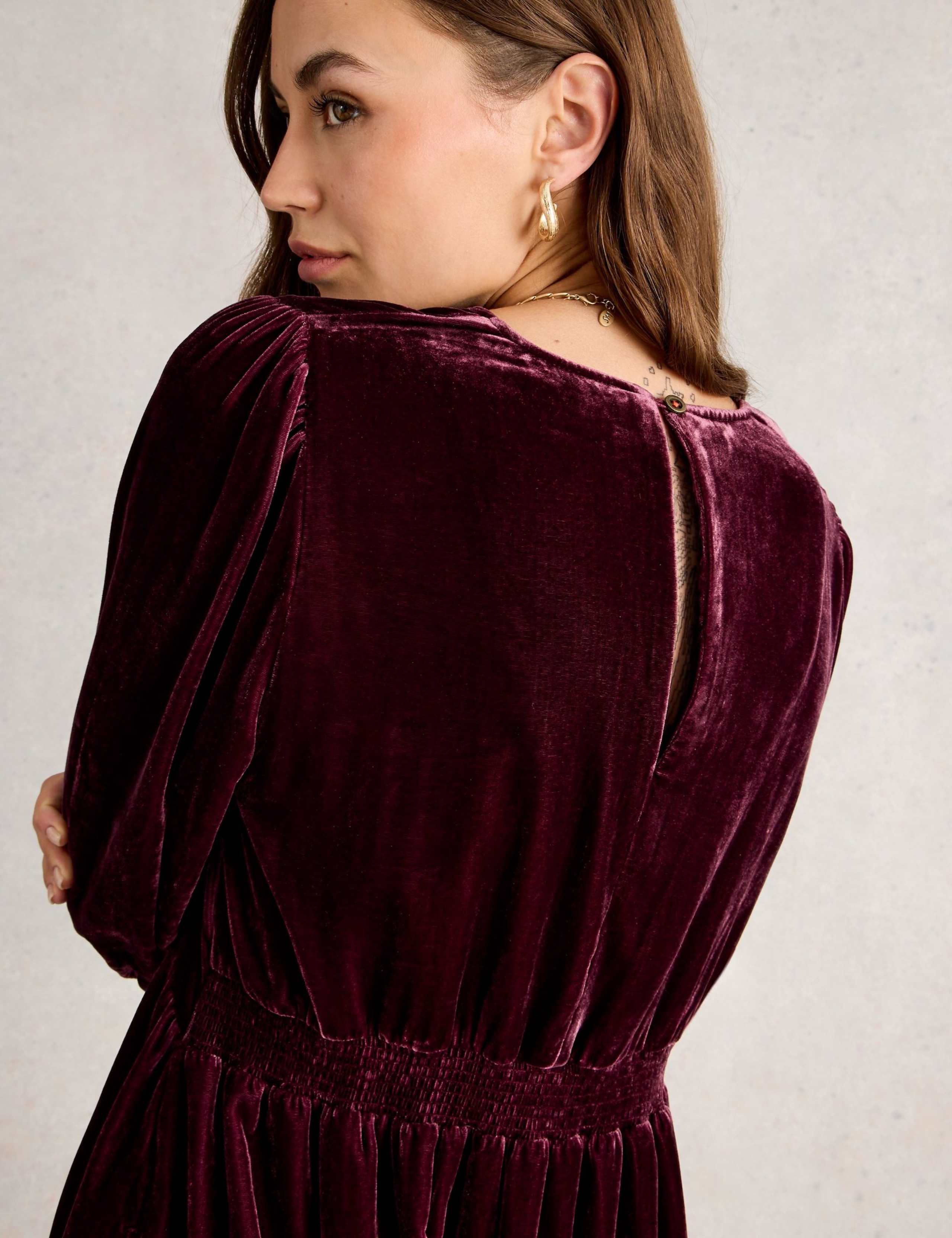 Velvet V-Neck Midi Waisted Dress 5 of 6