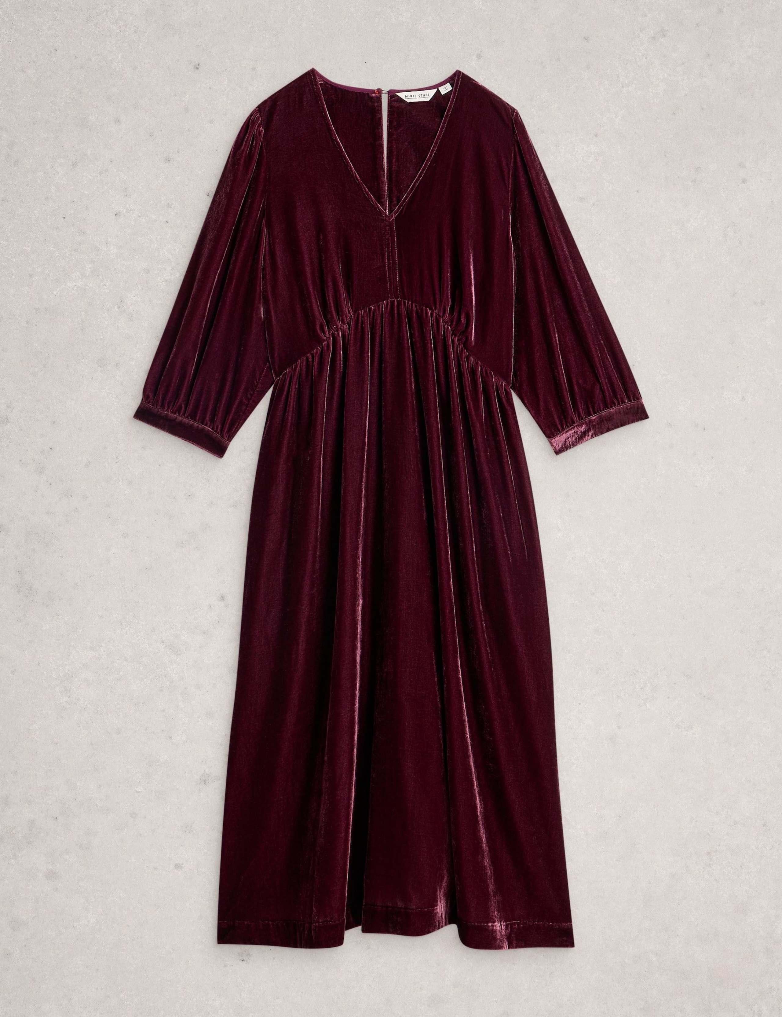 Velvet V-Neck Midi Waisted Dress 2 of 6