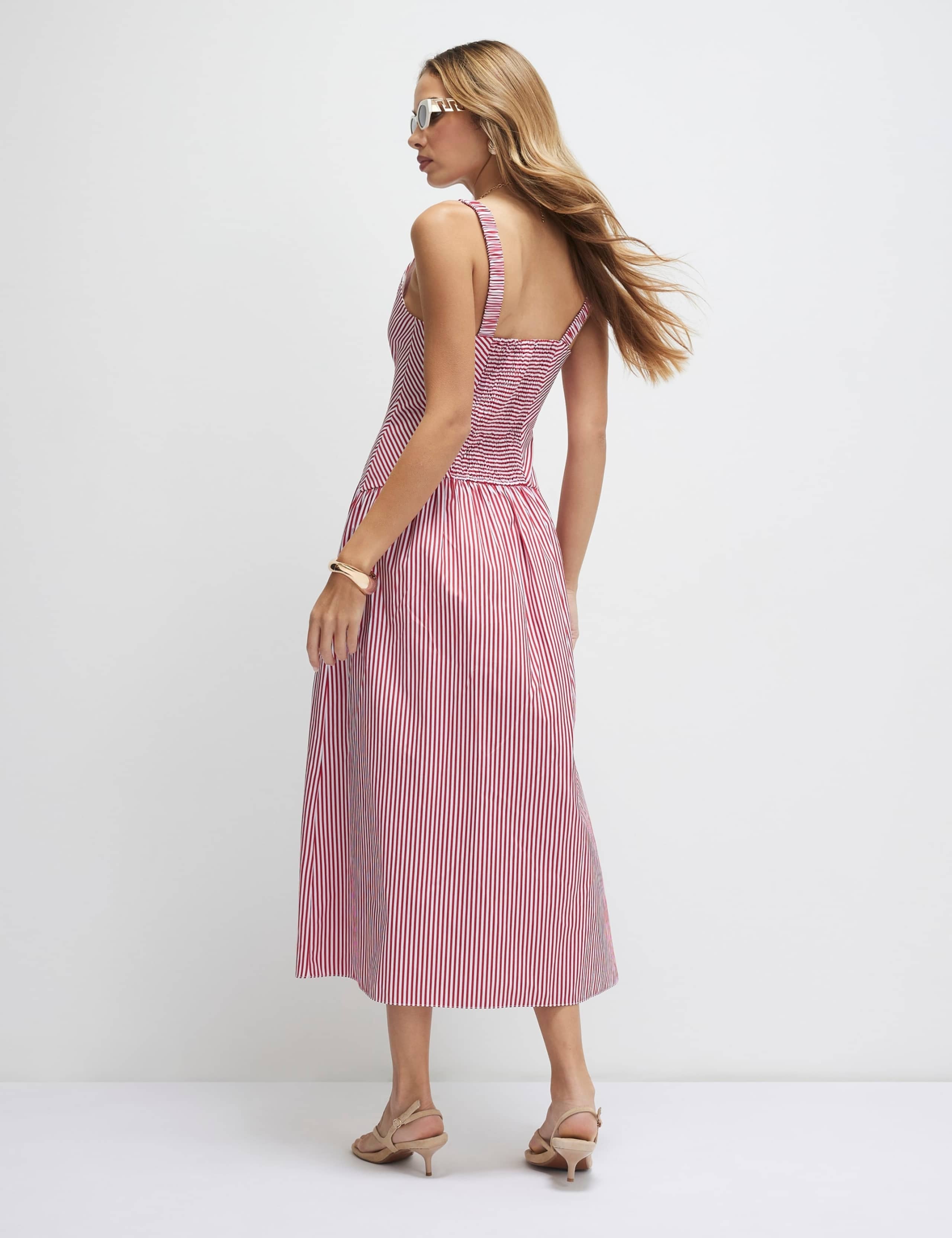 Cotton Rich Striped V-Neck Midi Dress 2 of 3
