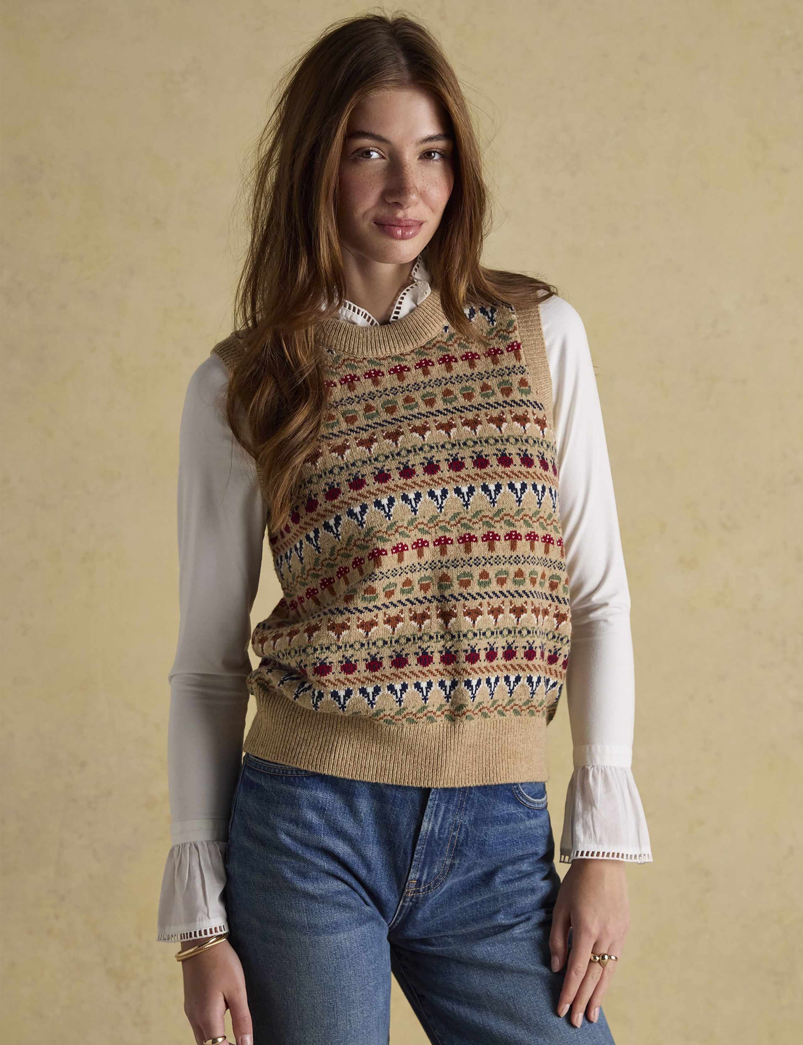 Cotton Rich Fair Isle Crew Neck Knitted Vest 1 of 7