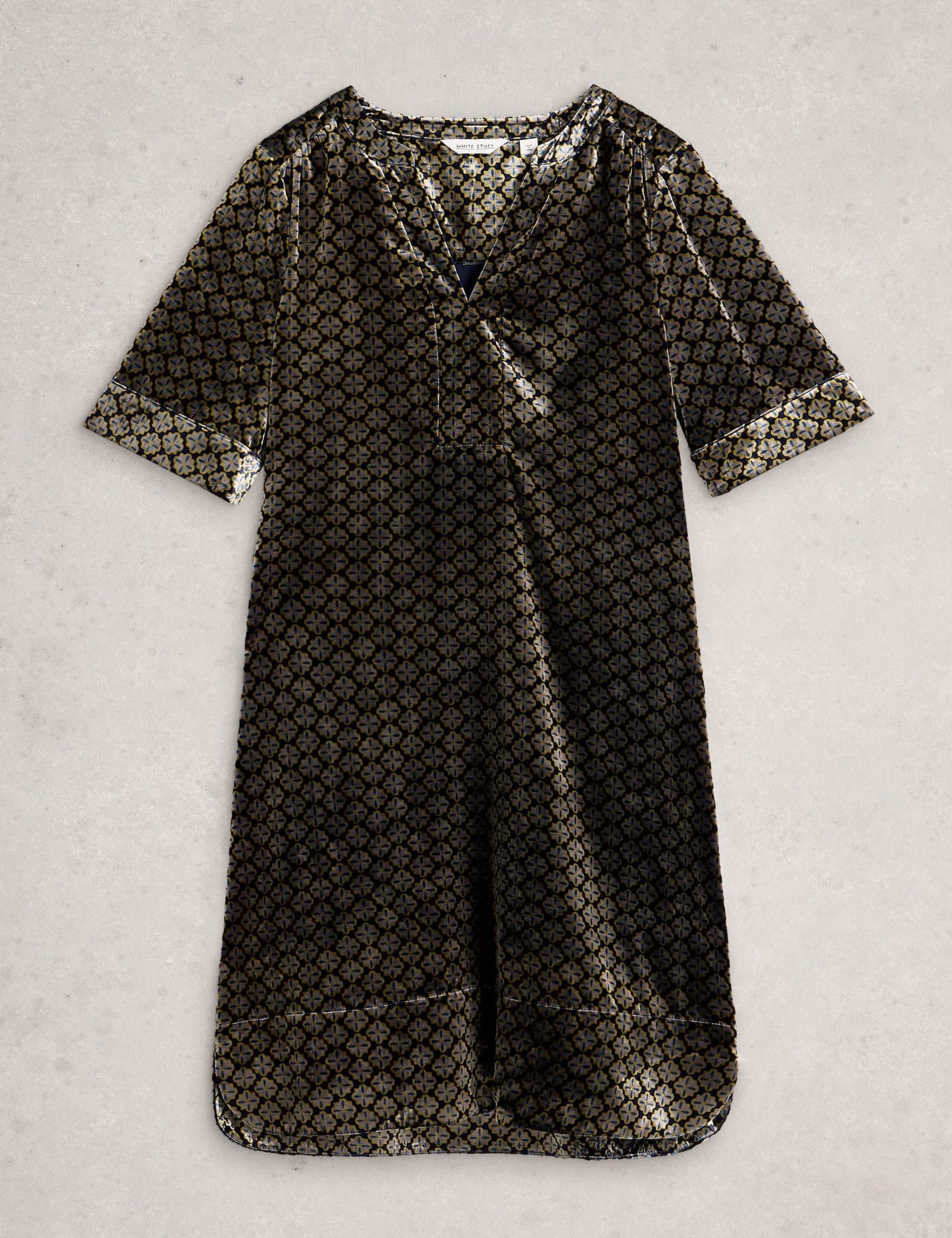 Velvet V-Neck Knee Length Shift Dress 2 of 6