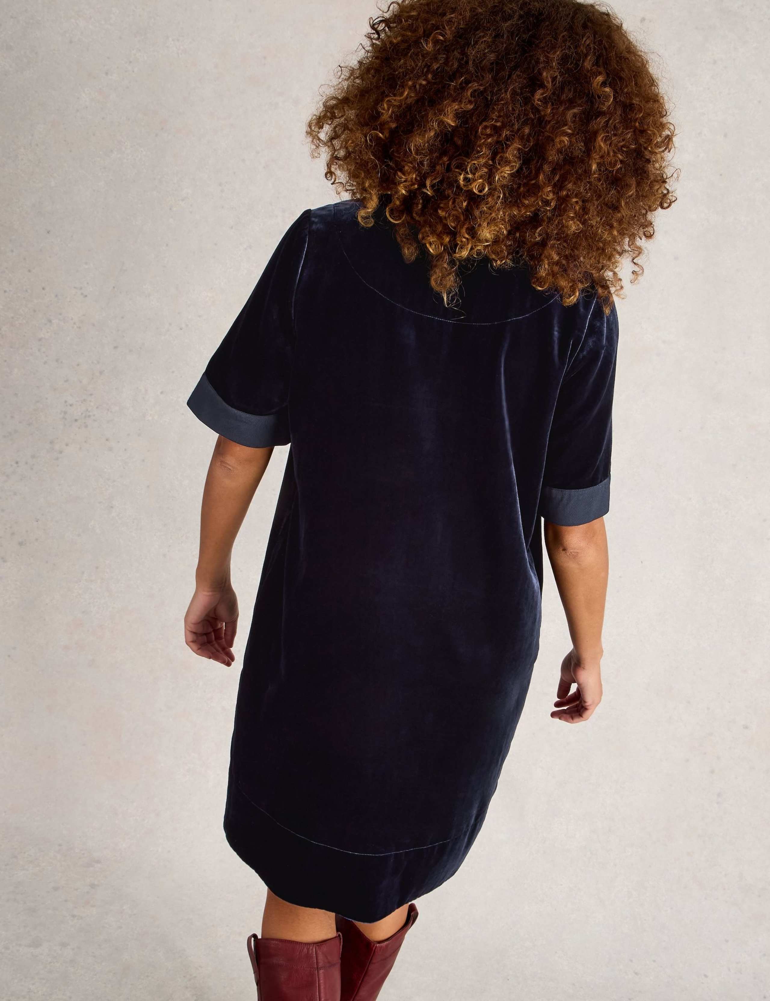 Velvet Knee Length V-Neck Shift Dress 4 of 6