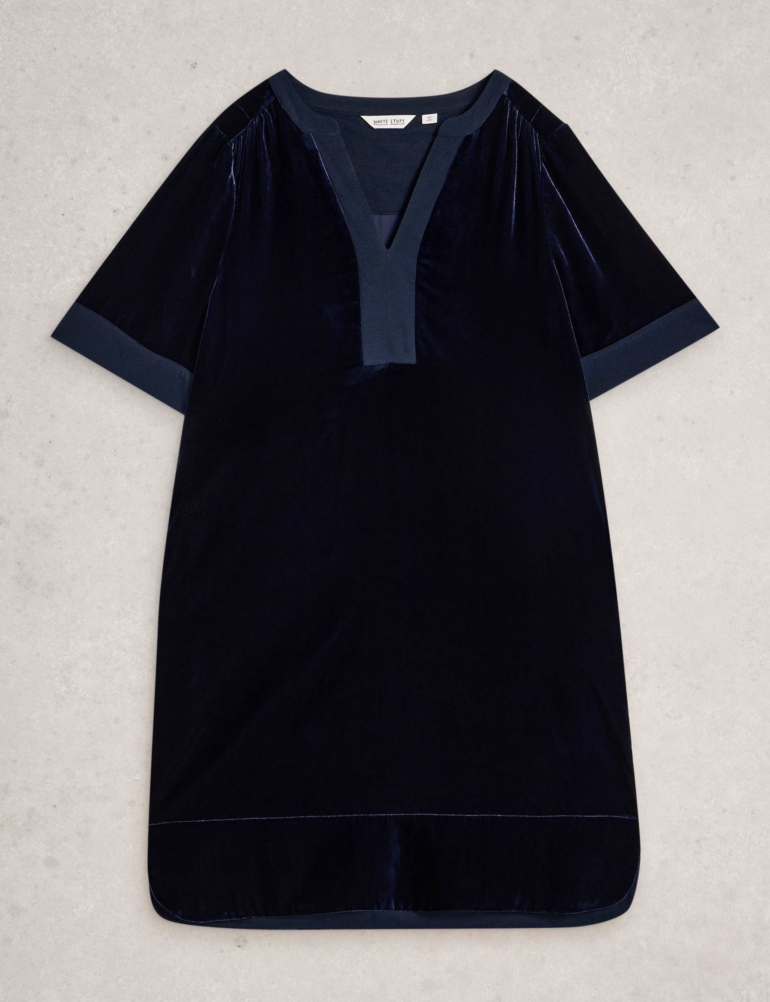 Velvet Knee Length V-Neck Shift Dress 2 of 6