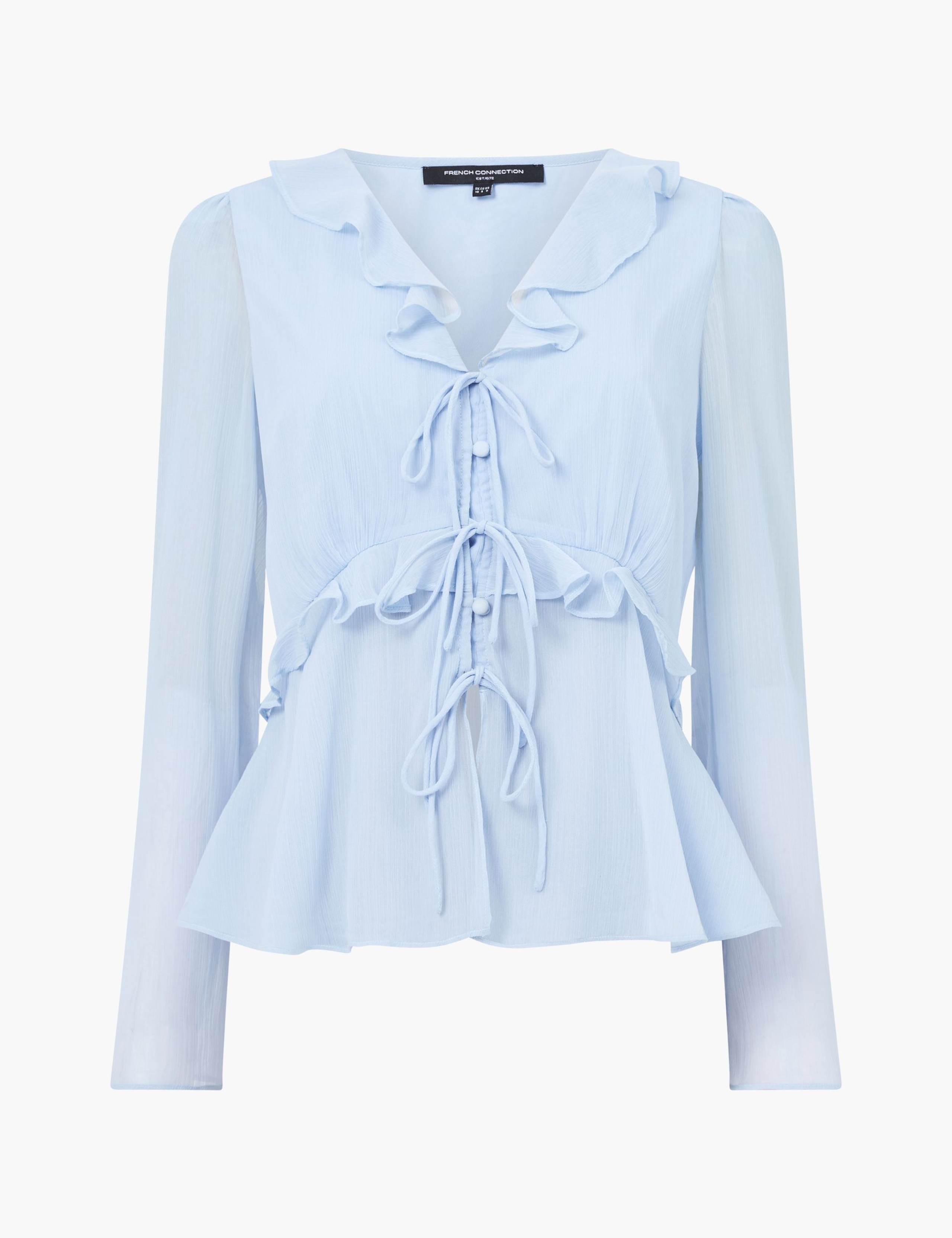 Pure Cotton Tie Front Frill Detail Blouse 2 of 3