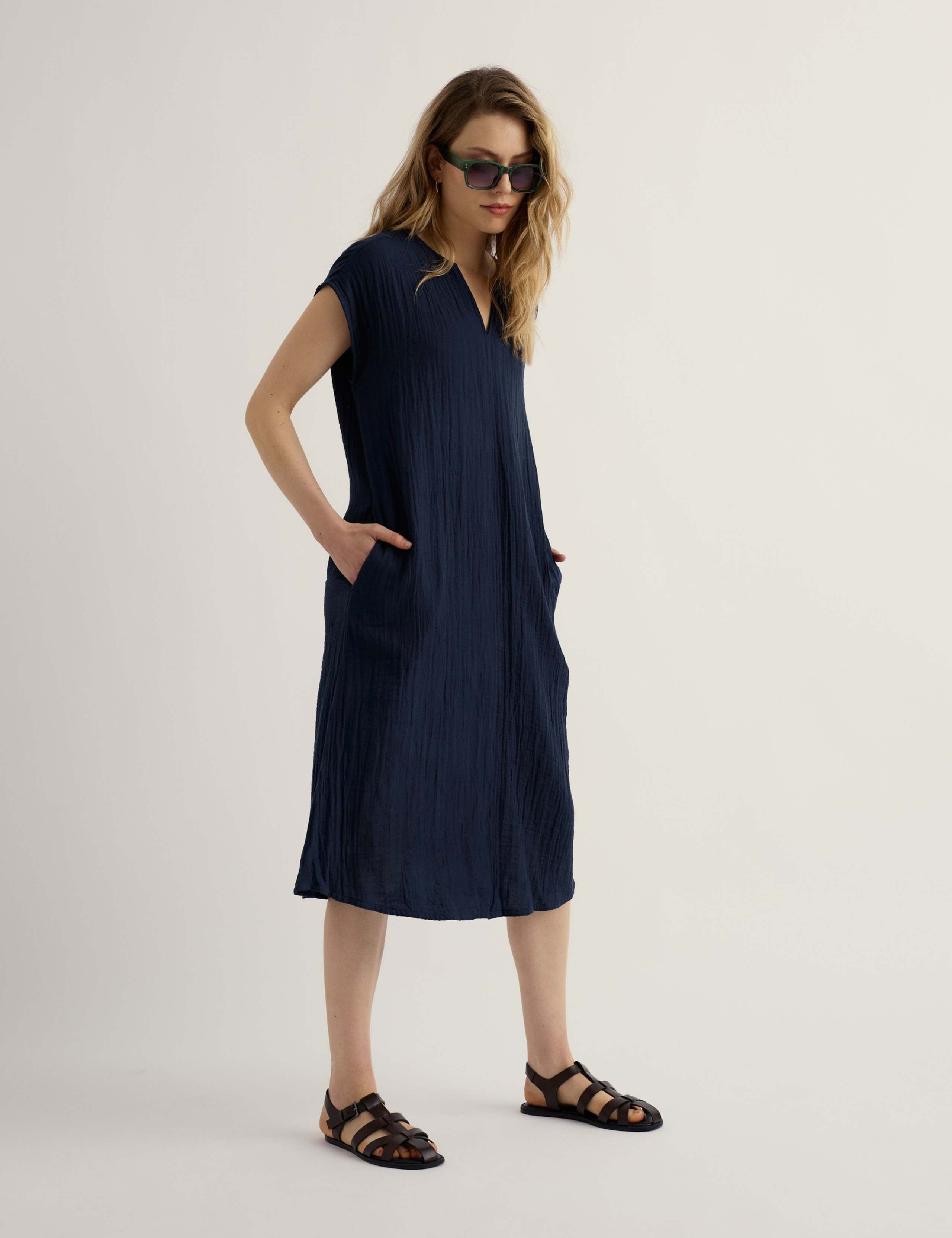 Pure Cotton Textured Midi Shift Dress 3 of 5