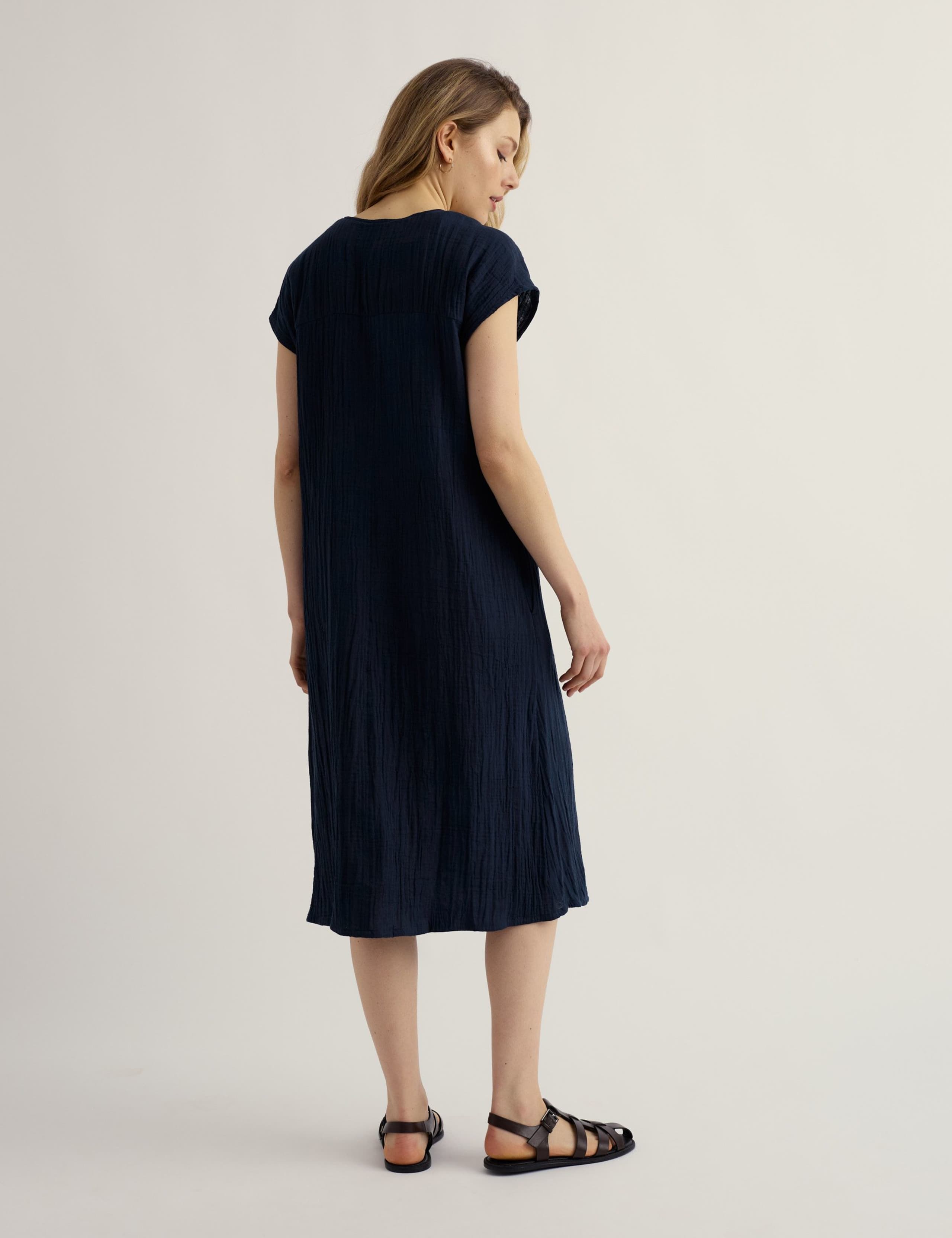 Pure Cotton Textured Midi Shift Dress 4 of 5