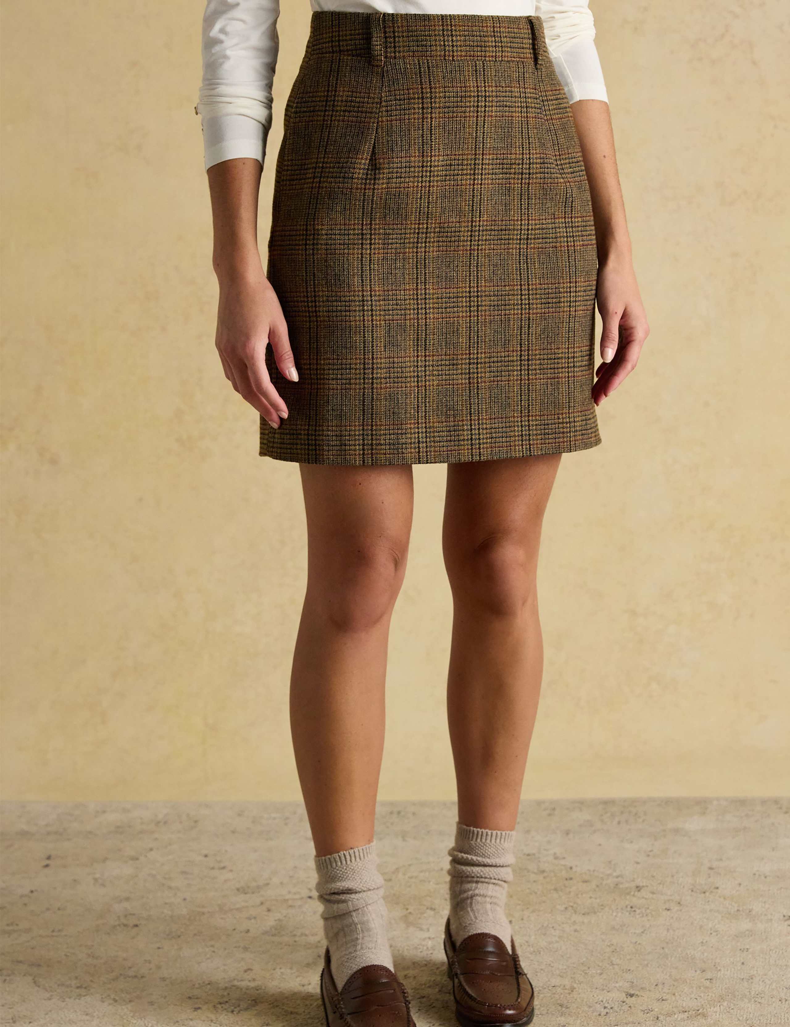 Wool Blend Checked Mini A-Line Skirt 4 of 7