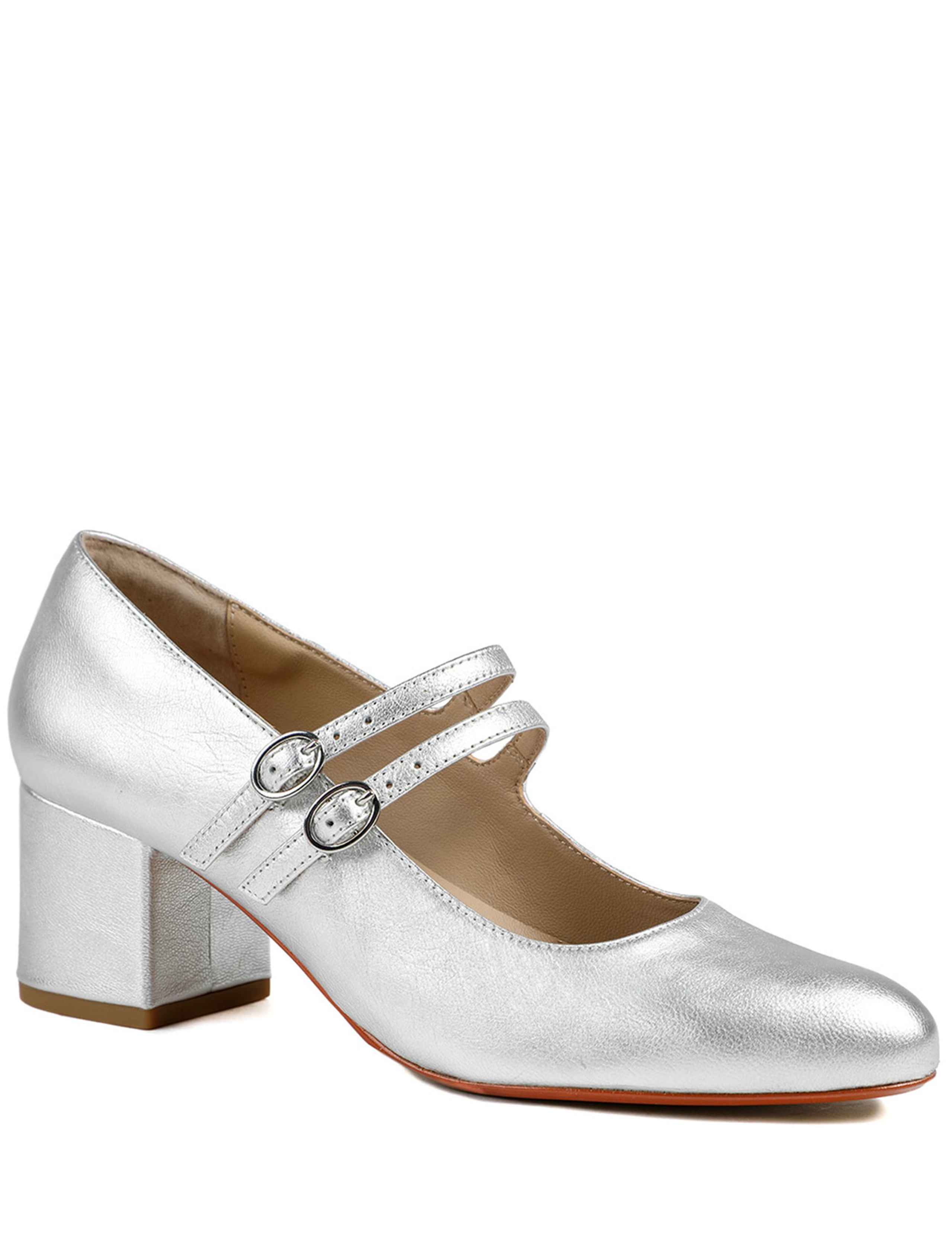 Leather Metallic Block Heel Shoes 2 of 5