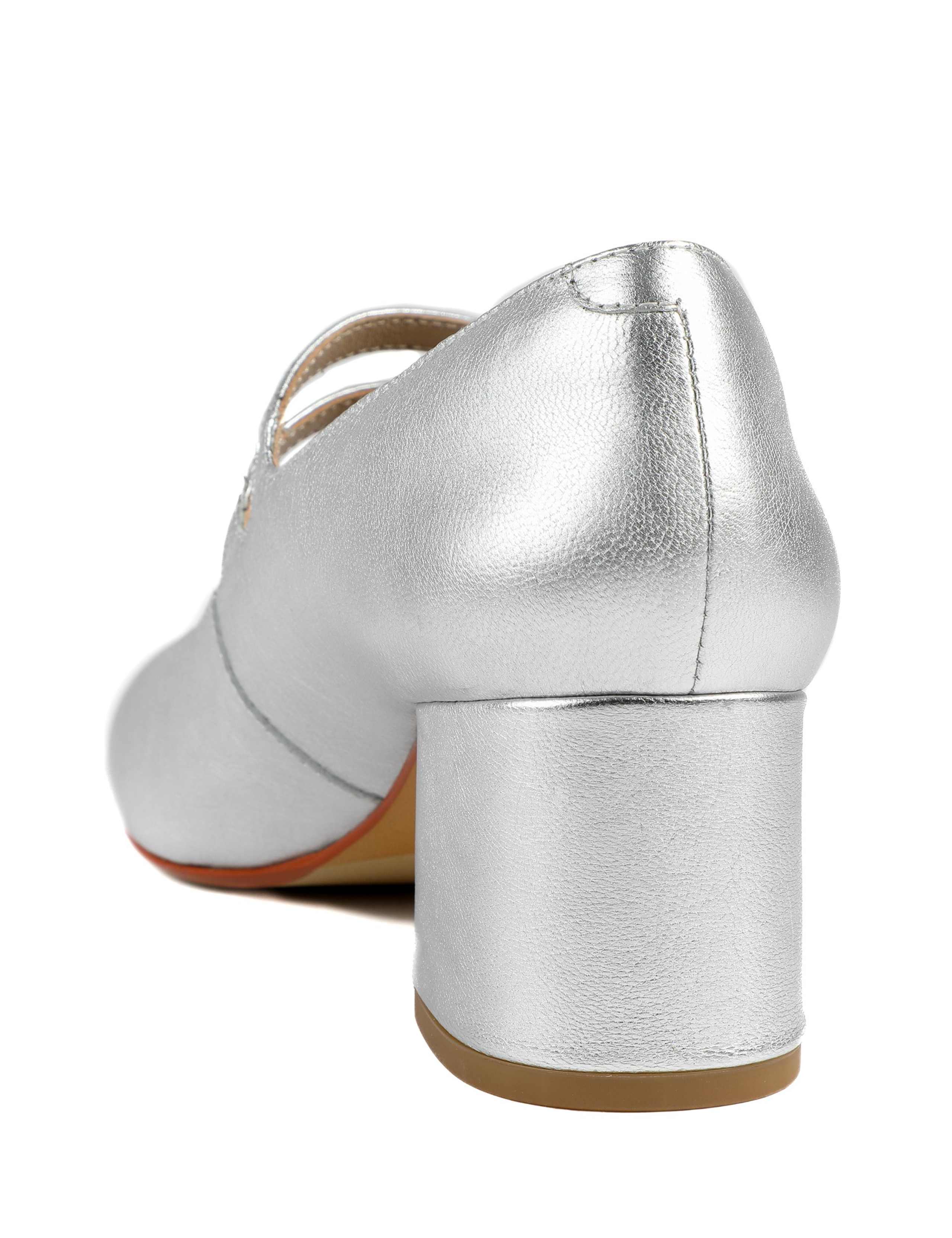 Leather Metallic Block Heel Shoes 4 of 5