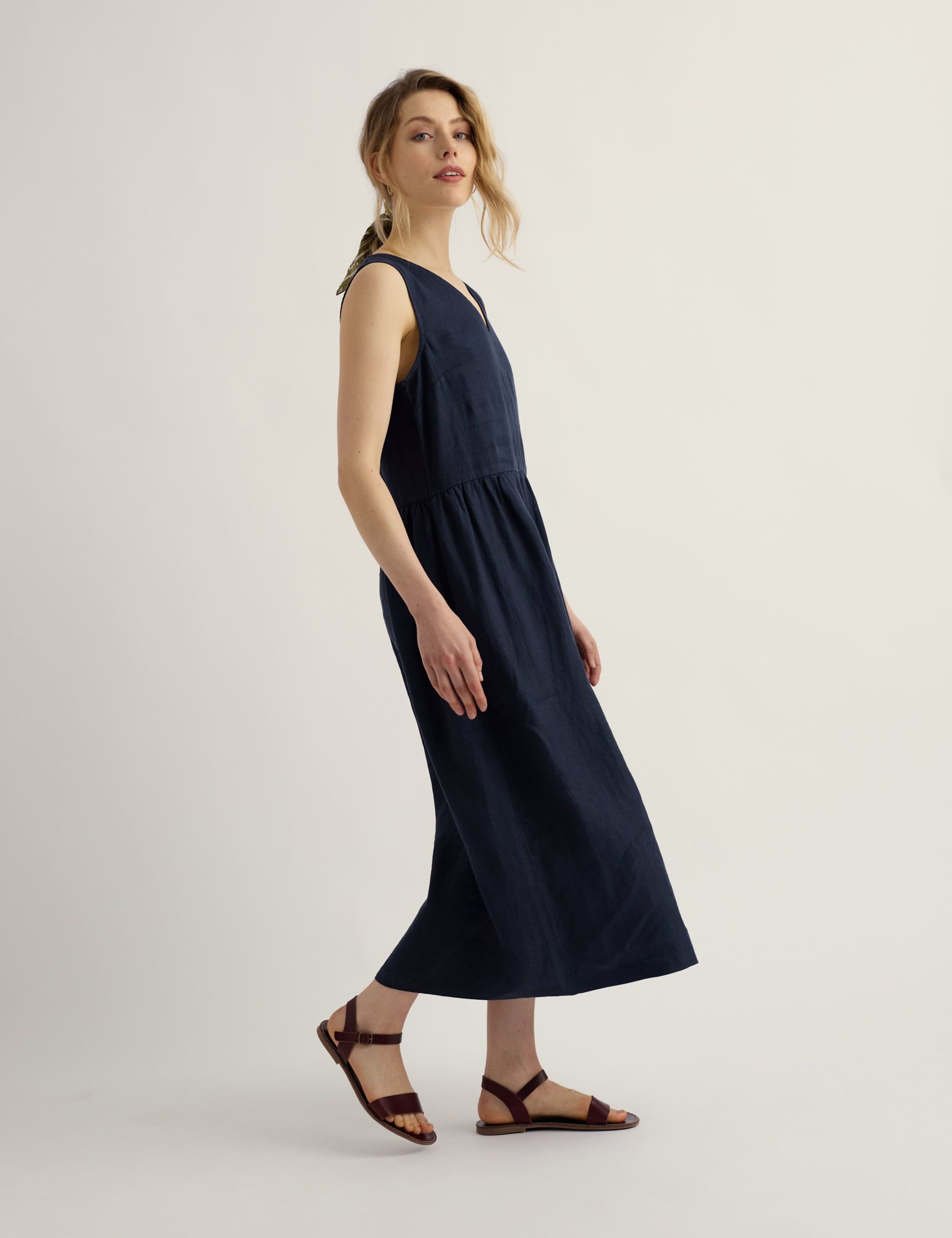 Pure Linen V-Neck Midi Waisted Dress 3 of 5