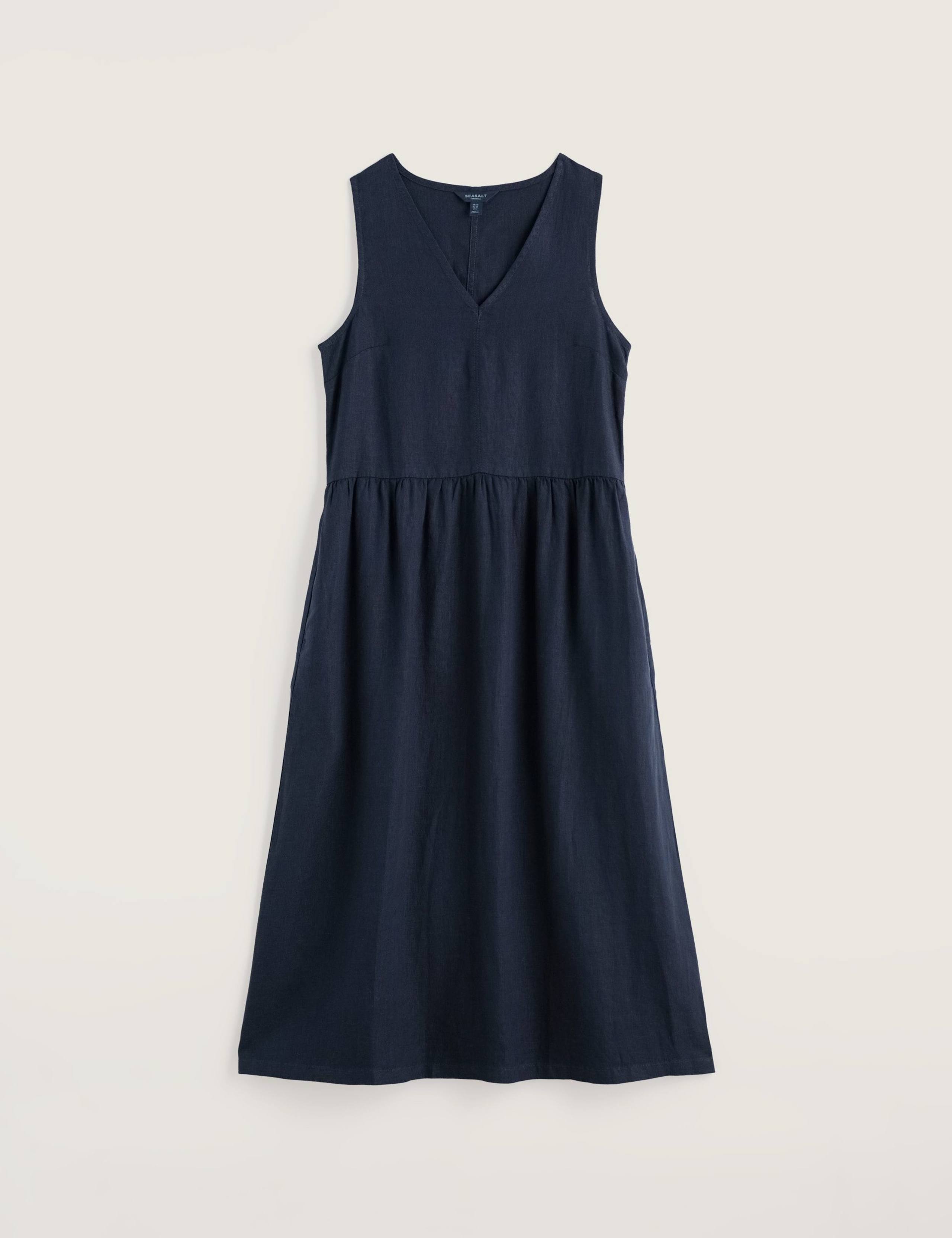 Pure Linen V-Neck Midi Waisted Dress 2 of 5