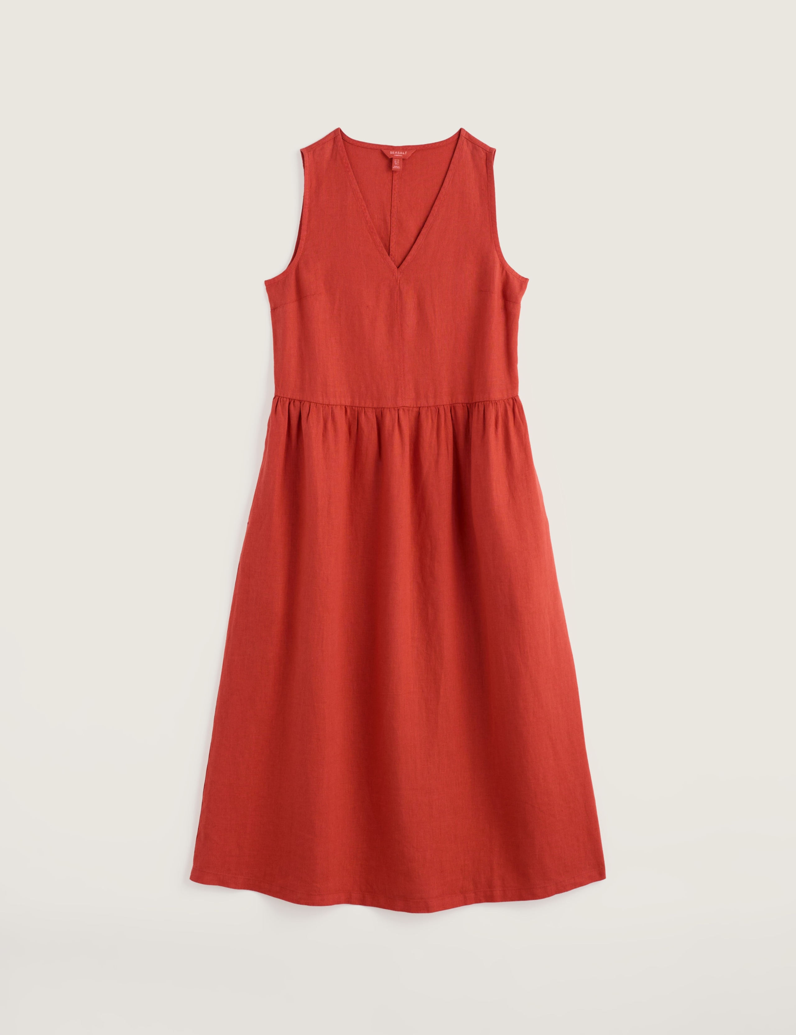 Pure Linen V-Neck Midi Waisted Dress 2 of 5