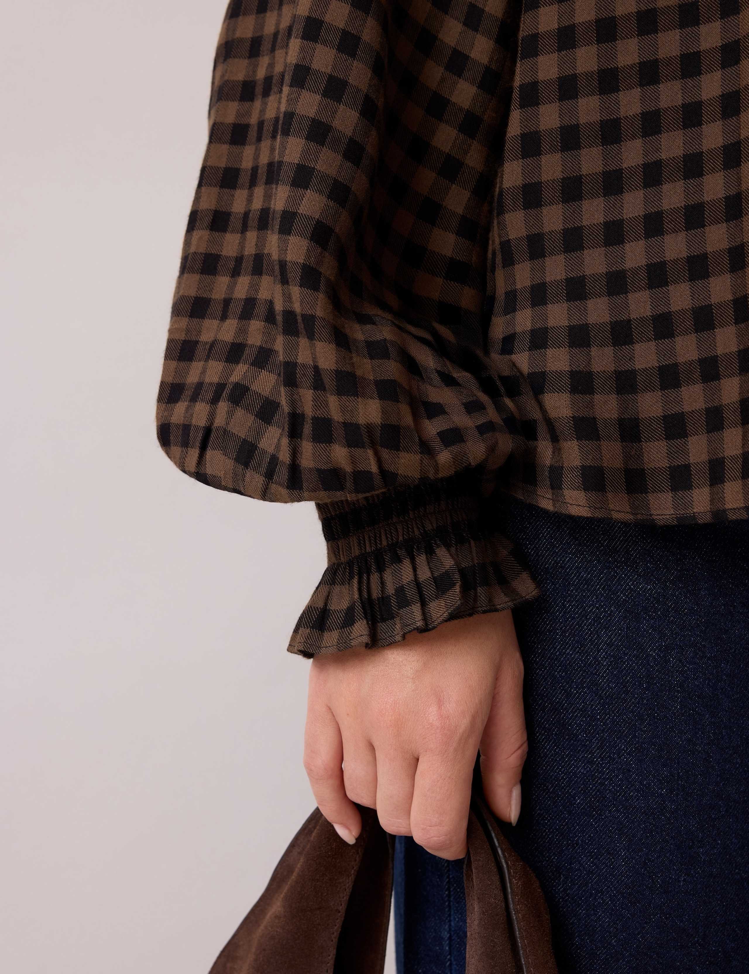 Gingham Shirred High Neck Blouse 2 of 6