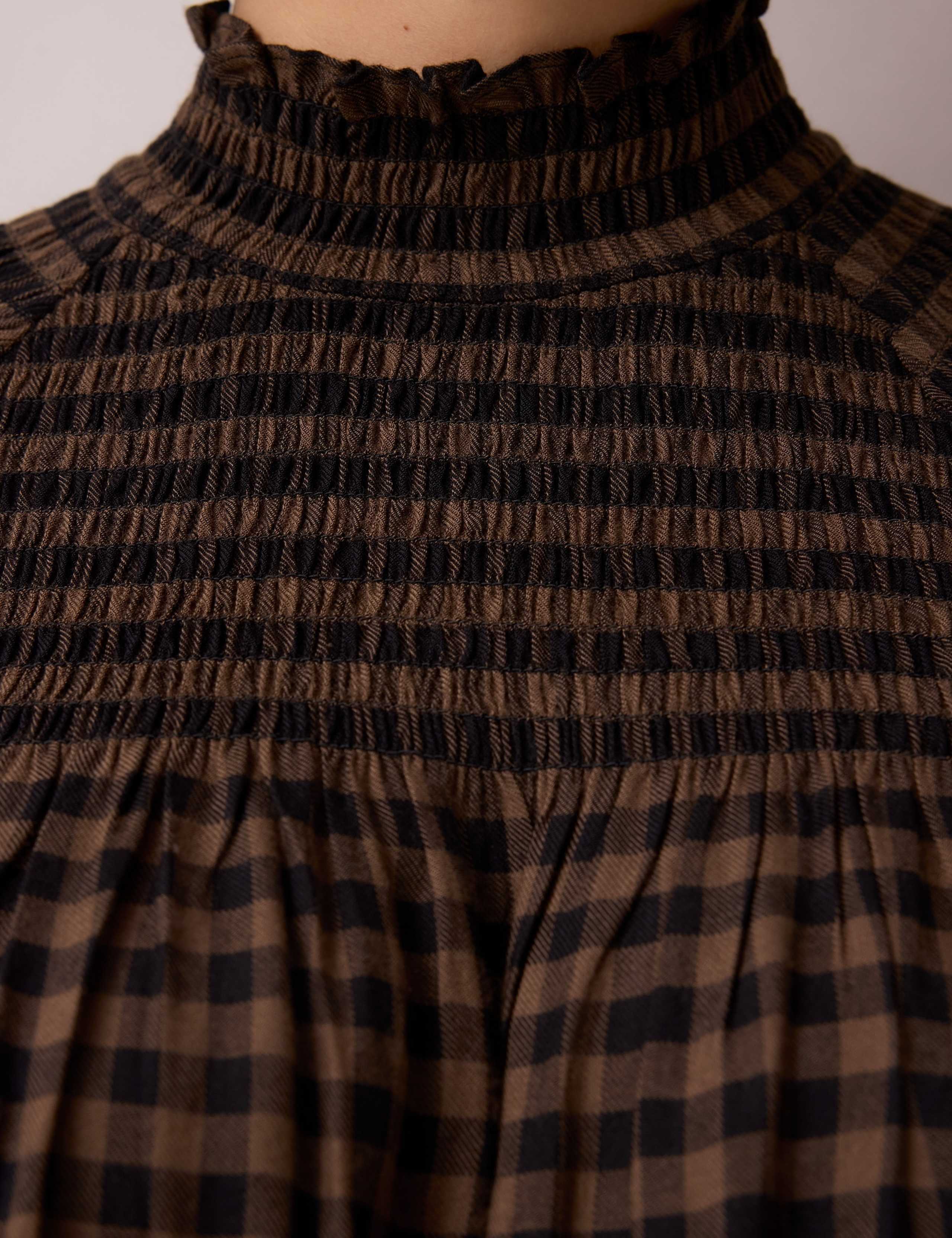 Gingham Shirred High Neck Blouse 5 of 6