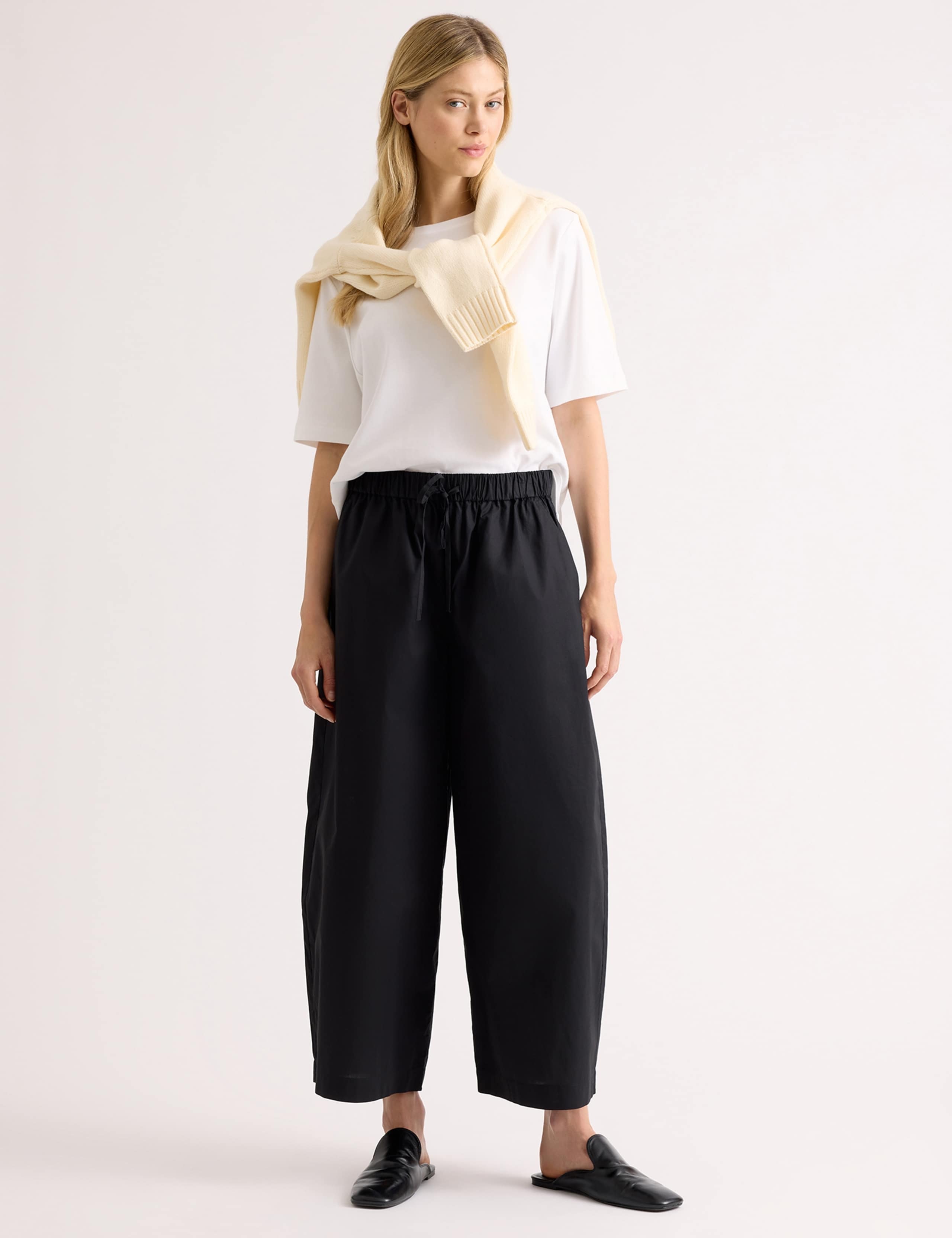 Pure Cotton Barrel Leg Ankle Grazer Trousers 1 of 4