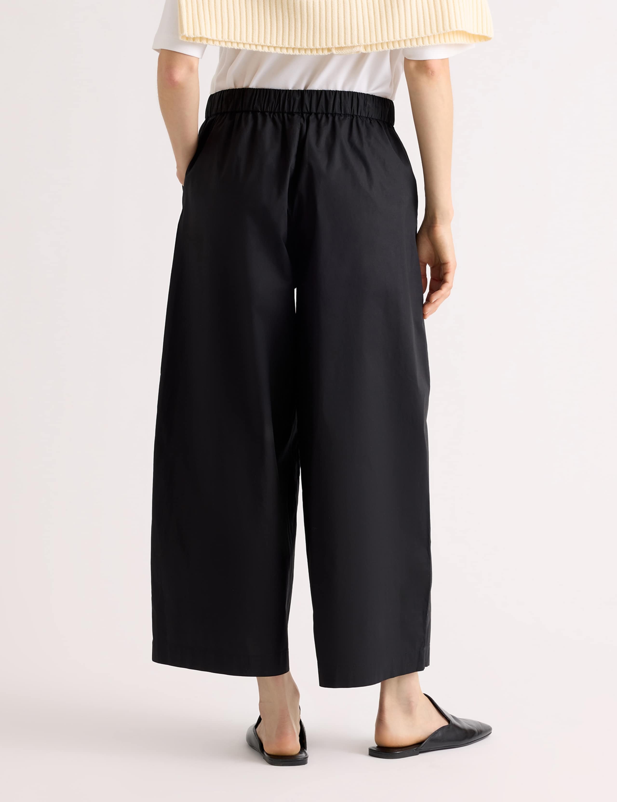 Pure Cotton Barrel Leg Ankle Grazer Trousers 3 of 4