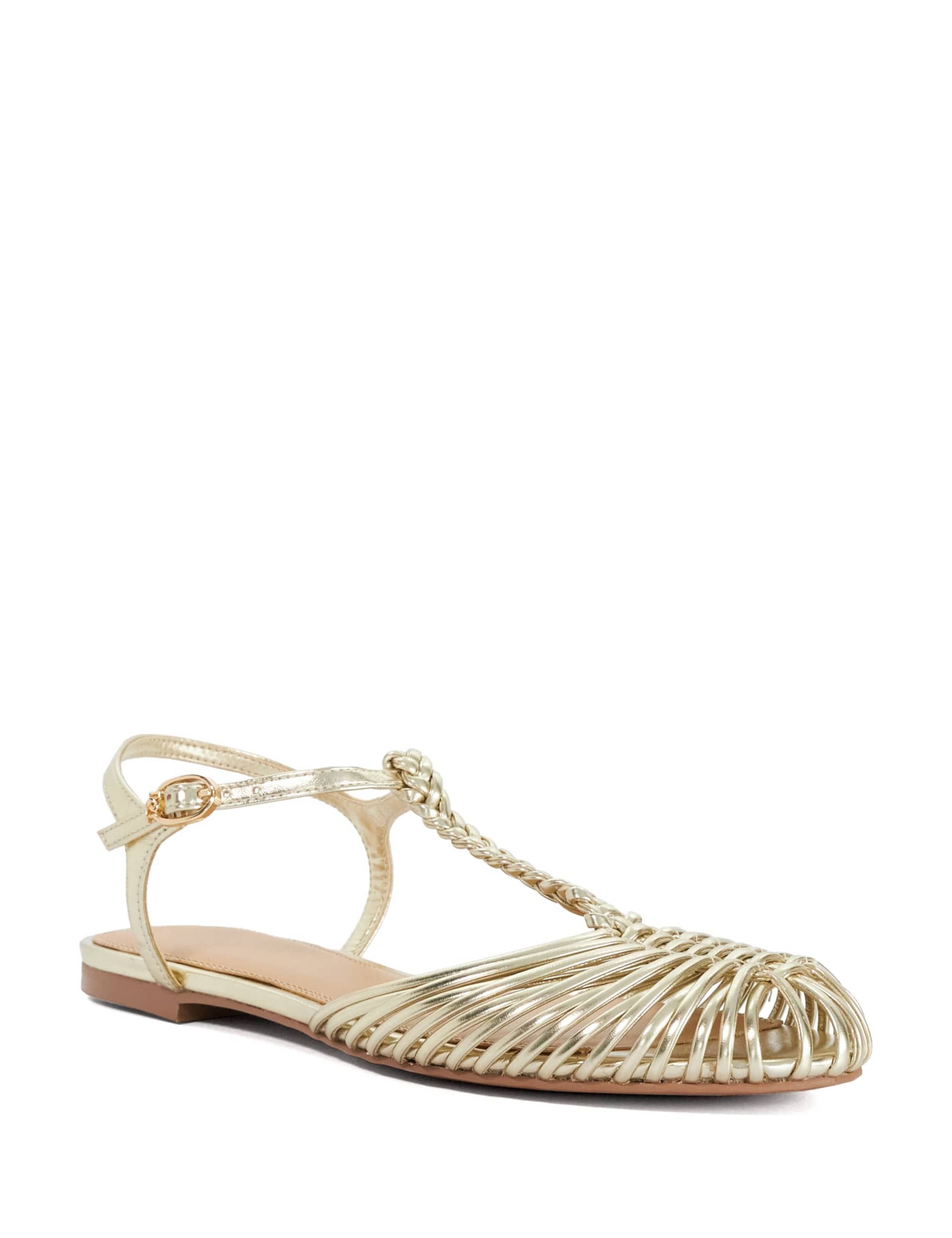 Leather Metallic T-Bar Flat Sandals 3 of 5