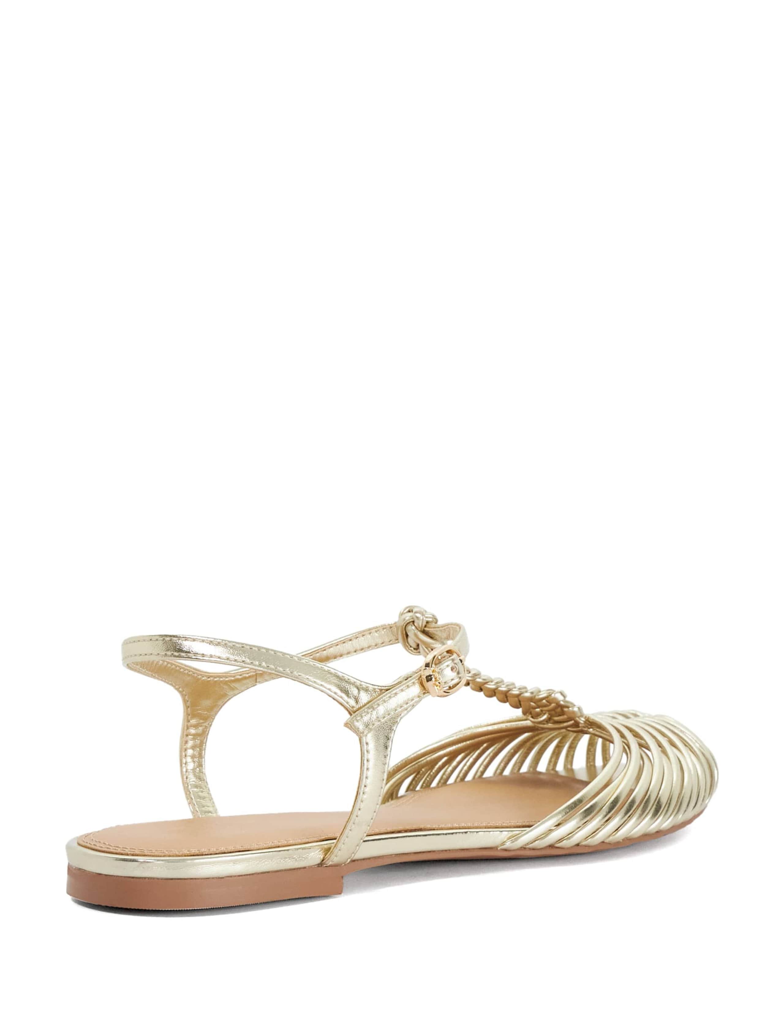 Leather Metallic T-Bar Flat Sandals 4 of 5