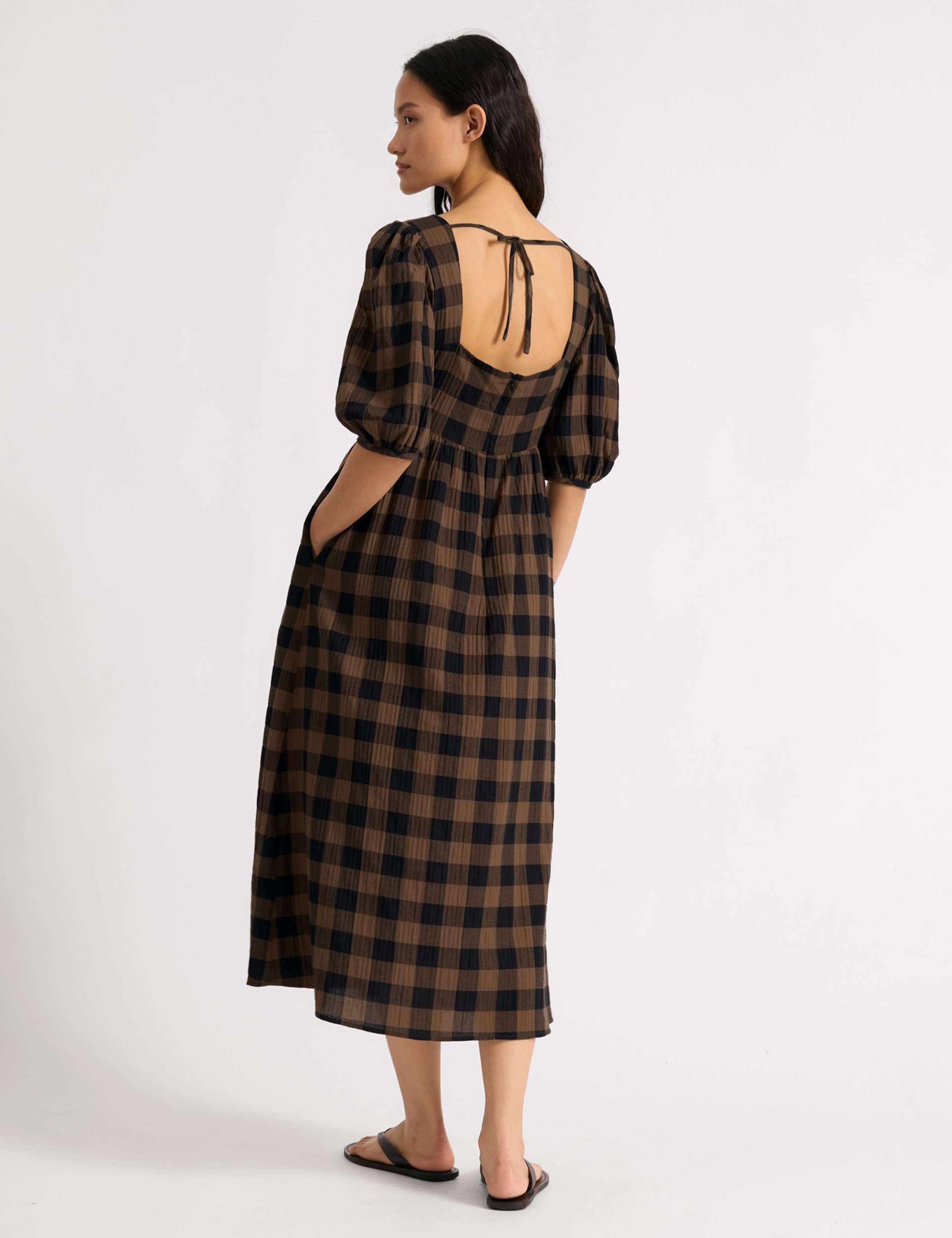 Cotton Rich Checked Midi Waisted Dress 4 of 6
