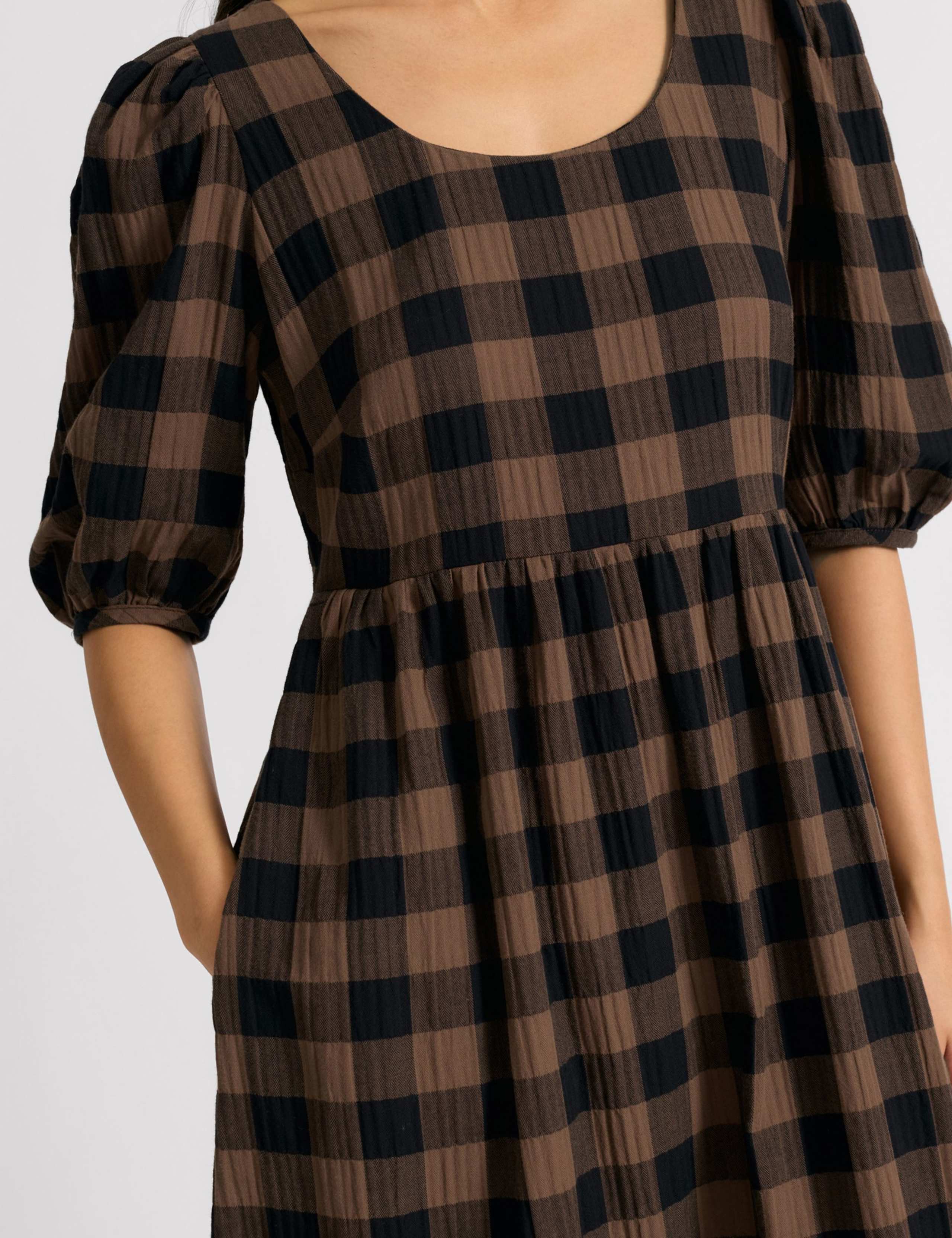 Cotton Rich Checked Midi Waisted Dress 5 of 6