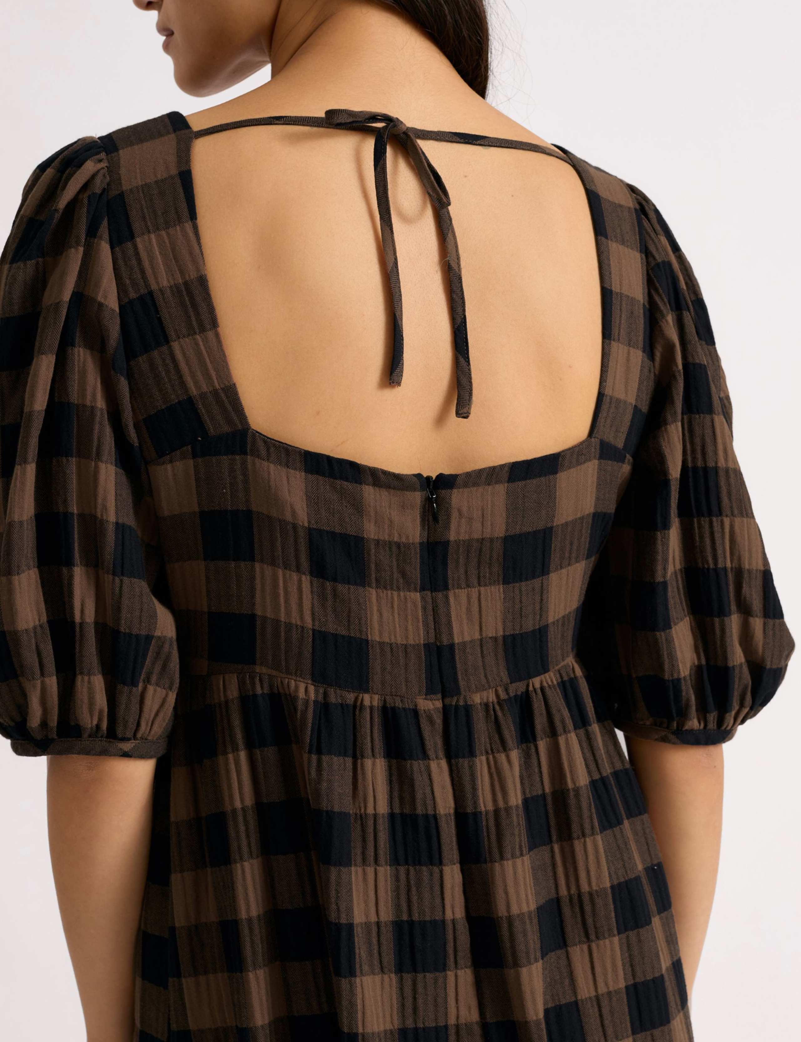 Cotton Rich Checked Midi Waisted Dress 6 of 6