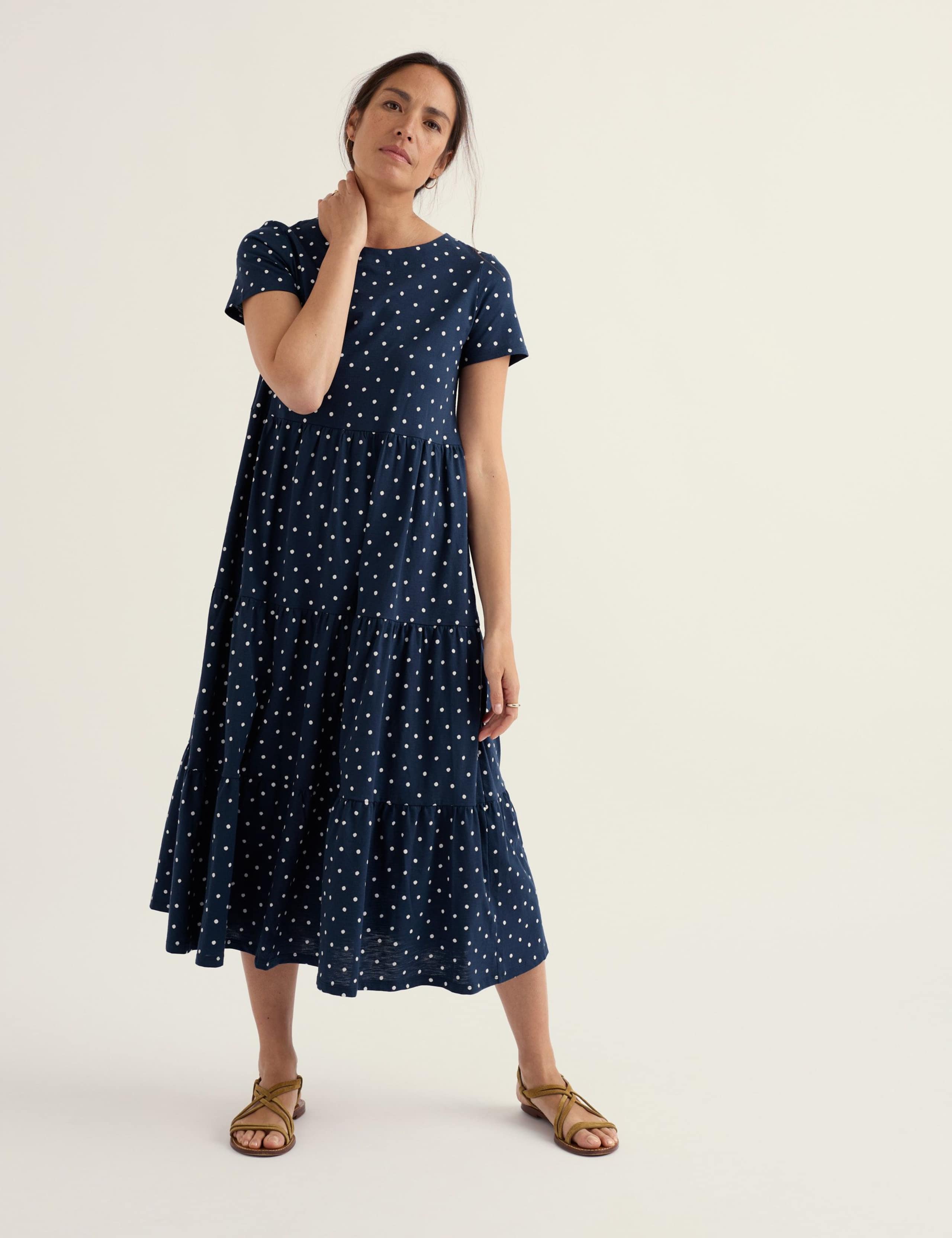 Pure Cotton Jersey Polka Dot Midaxi Tiered Dress 1 of 5