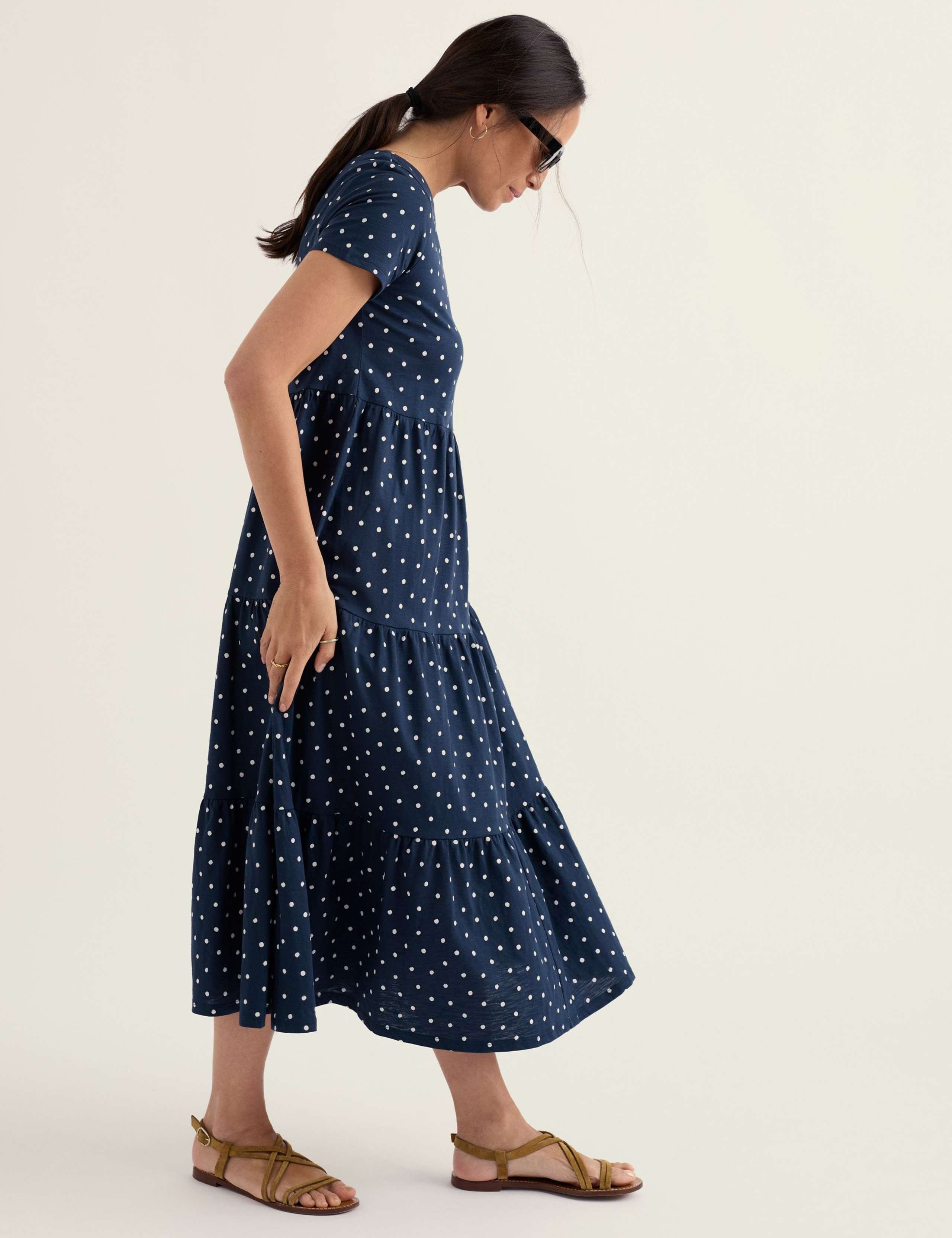 Pure Cotton Jersey Polka Dot Midaxi Tiered Dress 3 of 5